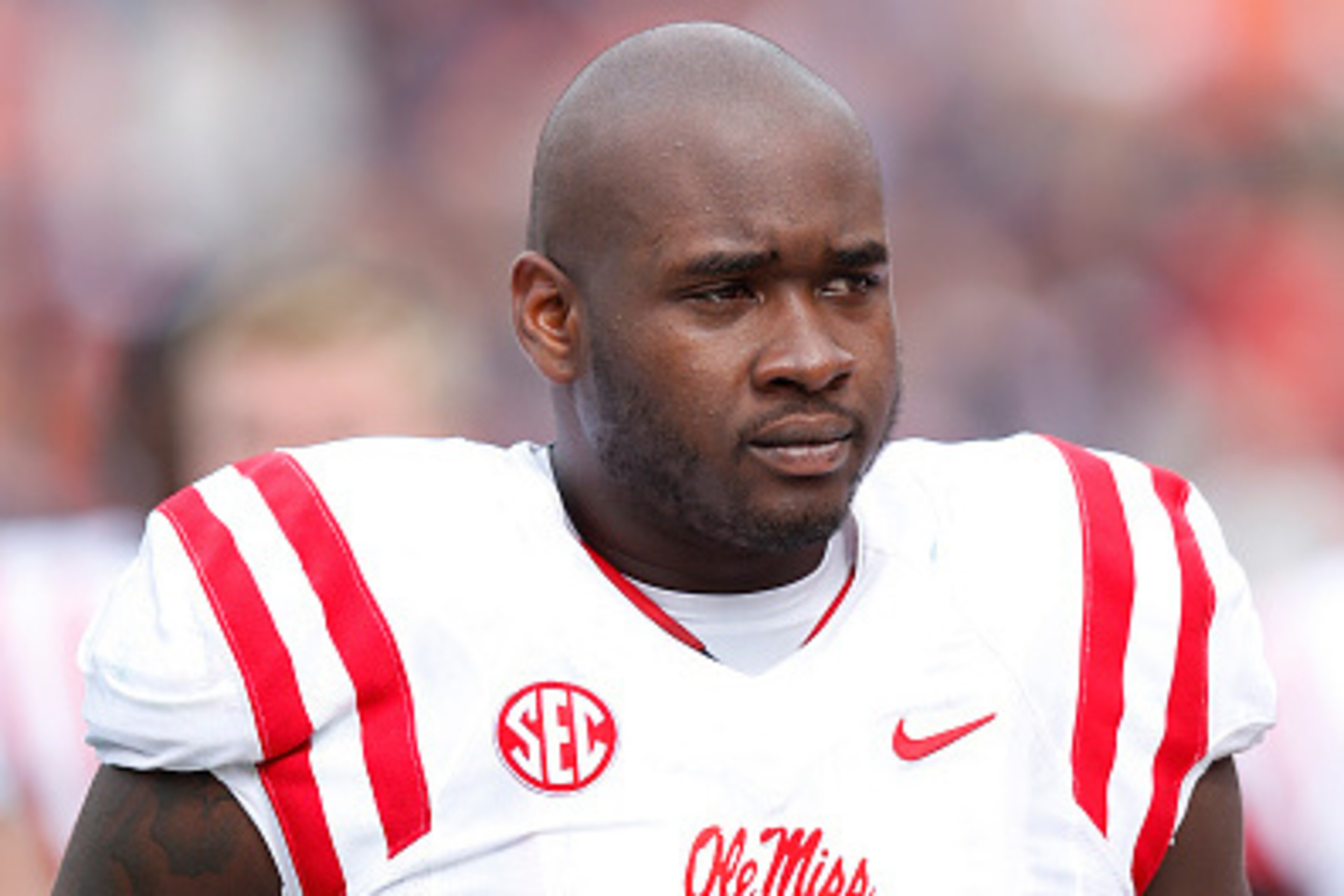 AUBURN, AL - OCTOBER 31: Laremy Tunsil #78 of the Ole Miss Rebels looks on during a game against the Auburn Tigers at Jordan-Hare Stadium on October 31, 2015 in Auburn, Alabama. Ole Miss defeated Auburn 27-19. (Photo by Joe Robbins/Getty Images)