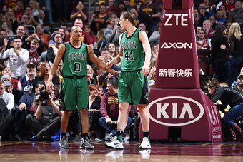 CLEVELAND, OH - FEBRUARY 5: Avery Bradley #0 and Kelly Olynyk #41  during the game against the Cleveland Cavaliers on February 5, 2016 at Quicken Loans Arena in Cleveland, Ohio. NOTE TO USER: User expressly acknowledges and agrees that, by downloading and