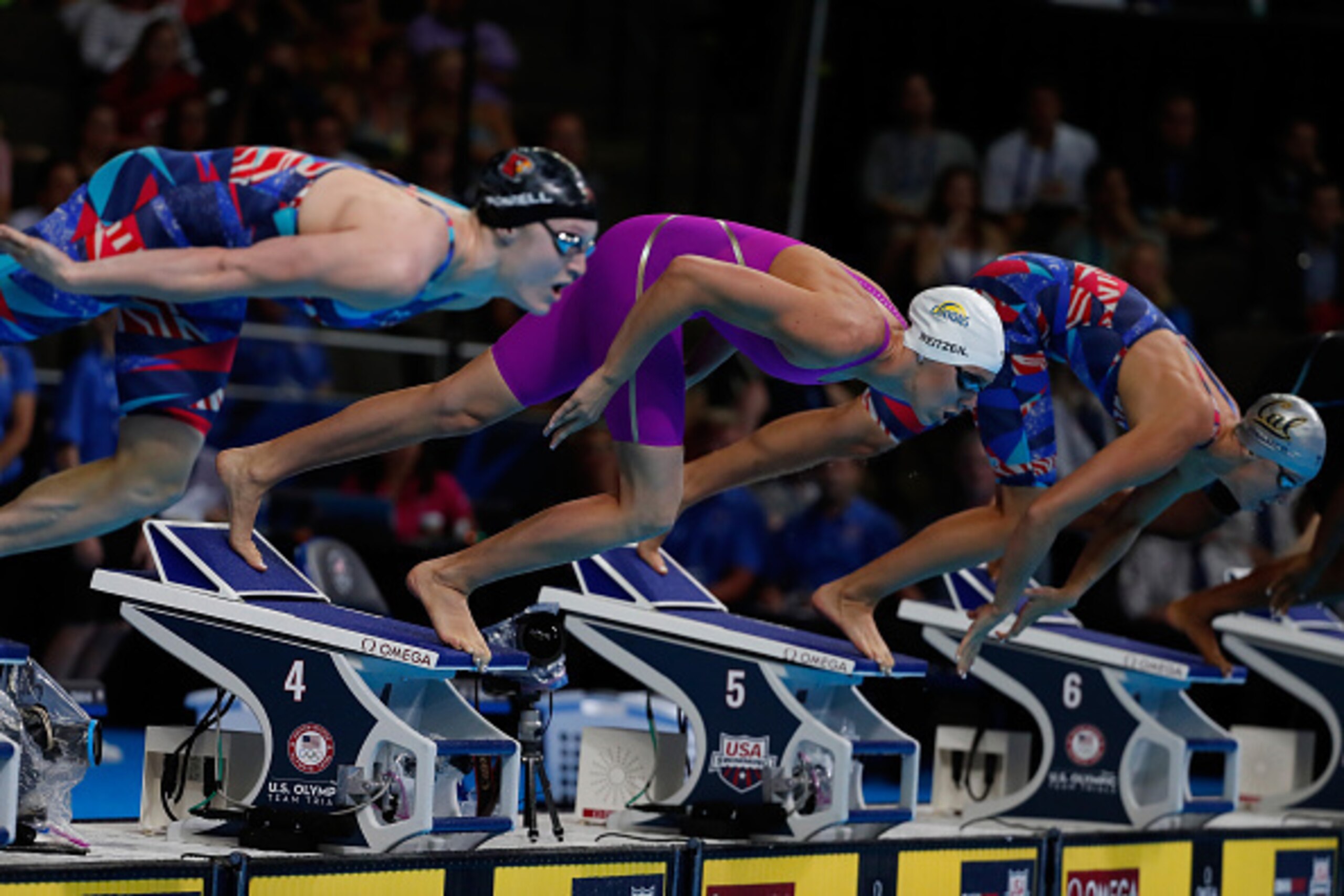 OMAHA, NE - JUNE 30:  Abbey Weitzeil of the United States dives in to compete in a semi-final heat for the Women's 100 Meter Freestyle during Day Five of the 2016 U.S. Olympic Team Swimming Trials at CenturyLink Center on June 30, 2016 in Omaha, Nebraska.
