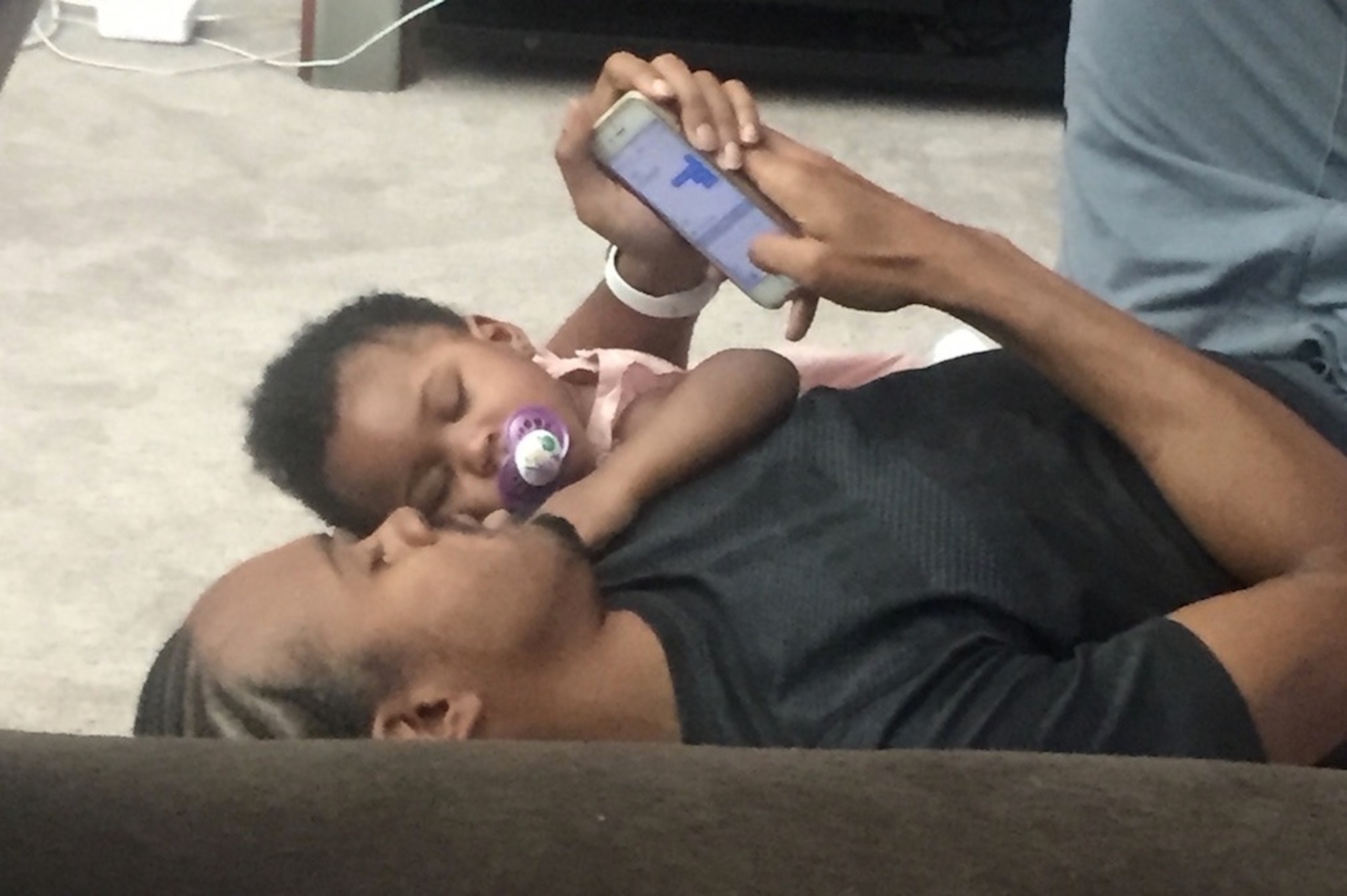Merritt, post-transplant, hanging with his niece Lela, Hubbard's daughter.