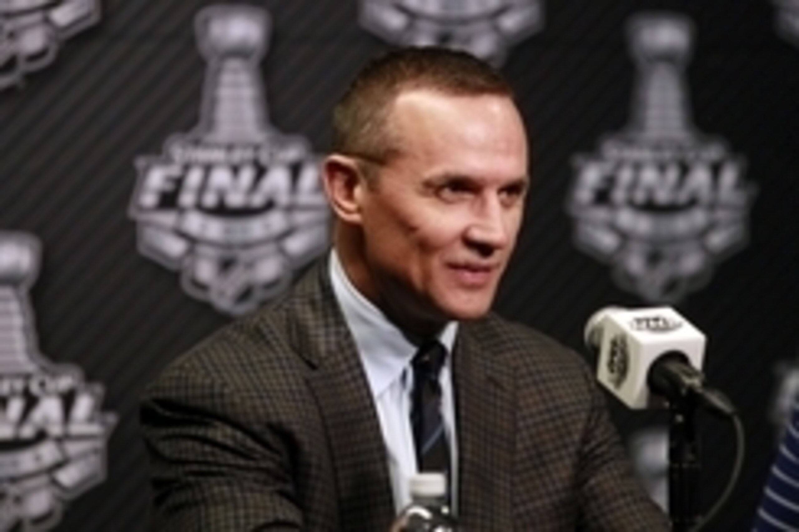 Jun 2, 2015; Tampa, FL, USA; Tampa Bay Lightning  general manager Steve Yzerman talks with media during media day the day before the 2015 Stanley Cup Final at Amalie Arena. Mandatory Credit: Kim Klement-USA TODAY Sports