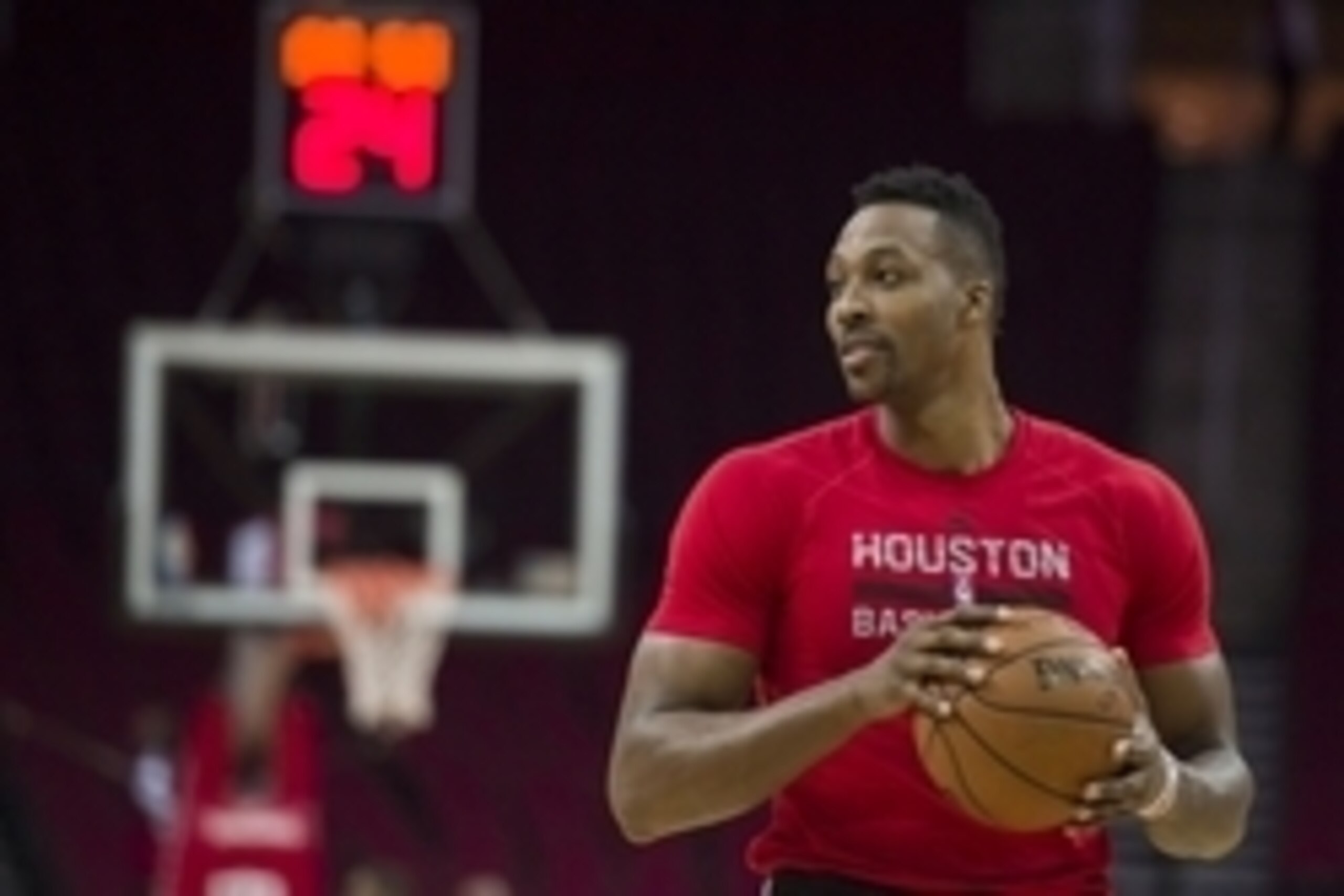 Apr 10, 2016; Houston, TX, USA; Houston Rockets center Dwight Howard (12) warms up before the game against the Los Angeles Lakers at the Toyota Center. Mandatory Credit: Jerome Miron-USA TODAY Sports