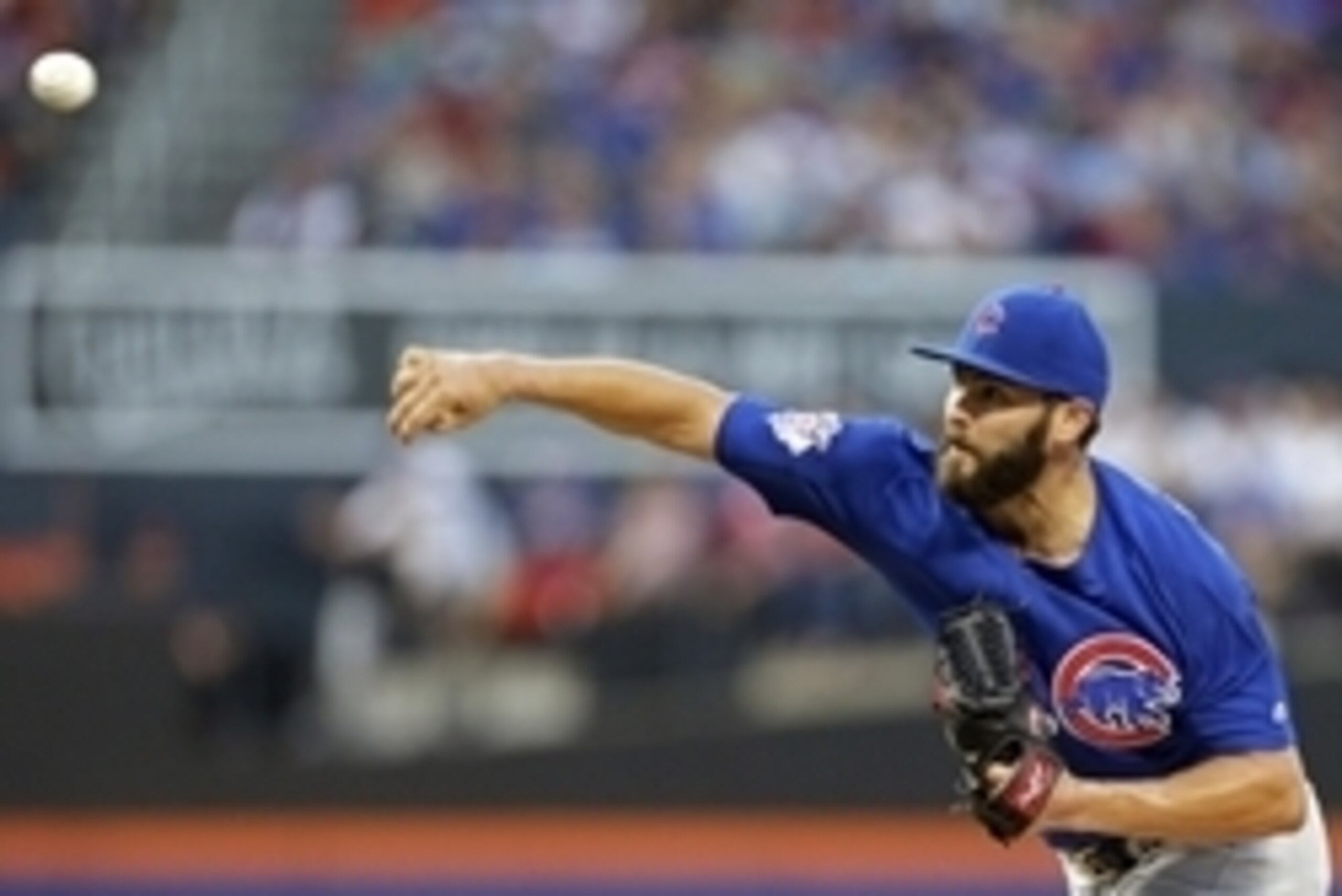 Jul 2, 2016; New York City, NY, USA; Chicago Cubs starting pitcher Jake Arrieta (49) pitches against the New York Mets during the second inning at Citi Field. Mandatory Credit: Adam Hunger-USA TODAY Sports