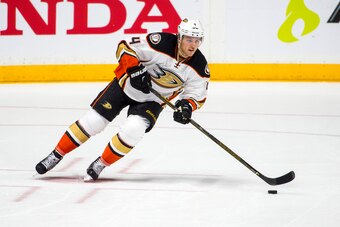 NASHVILLE, TN - APRIL 19:  Cam Fowler #4 of the Anaheim Ducks skates with the puck against the Nashville Predators during a NHL game at Bridgestone Arena on April 19, 2016 in Nashville, Tennessee.  (Photo by Ronald C. Modra/NHL/Getty Images)
