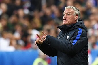 France's coach Didier Deschamps reacts during the Euro 2016 quarter-final football match between France and Iceland at the Stade de France in Saint-Denis, near Paris, on July 3, 2016.

France beat Iceland 5-2.  / AFP / FRANCK FIFE        (Photo credit sho