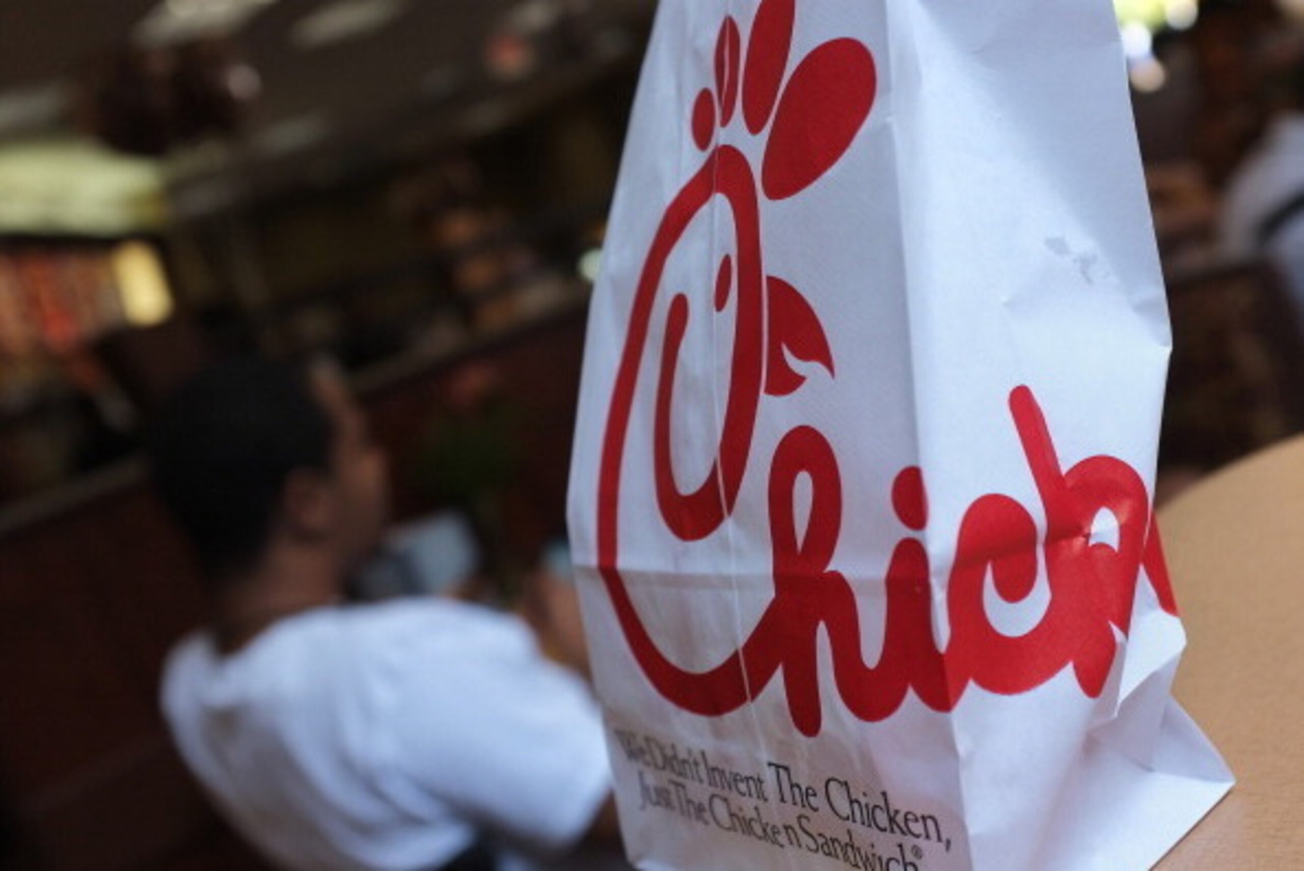 A Chick-fil-A logo is seen on a take out bag at one of its restaurants on July 28, 2012 in Bethesda, Maryland. Chick-fil-A, with more than 1,600 outlets mainly in the southern United States, has become the target of gay rights activists and their allies a