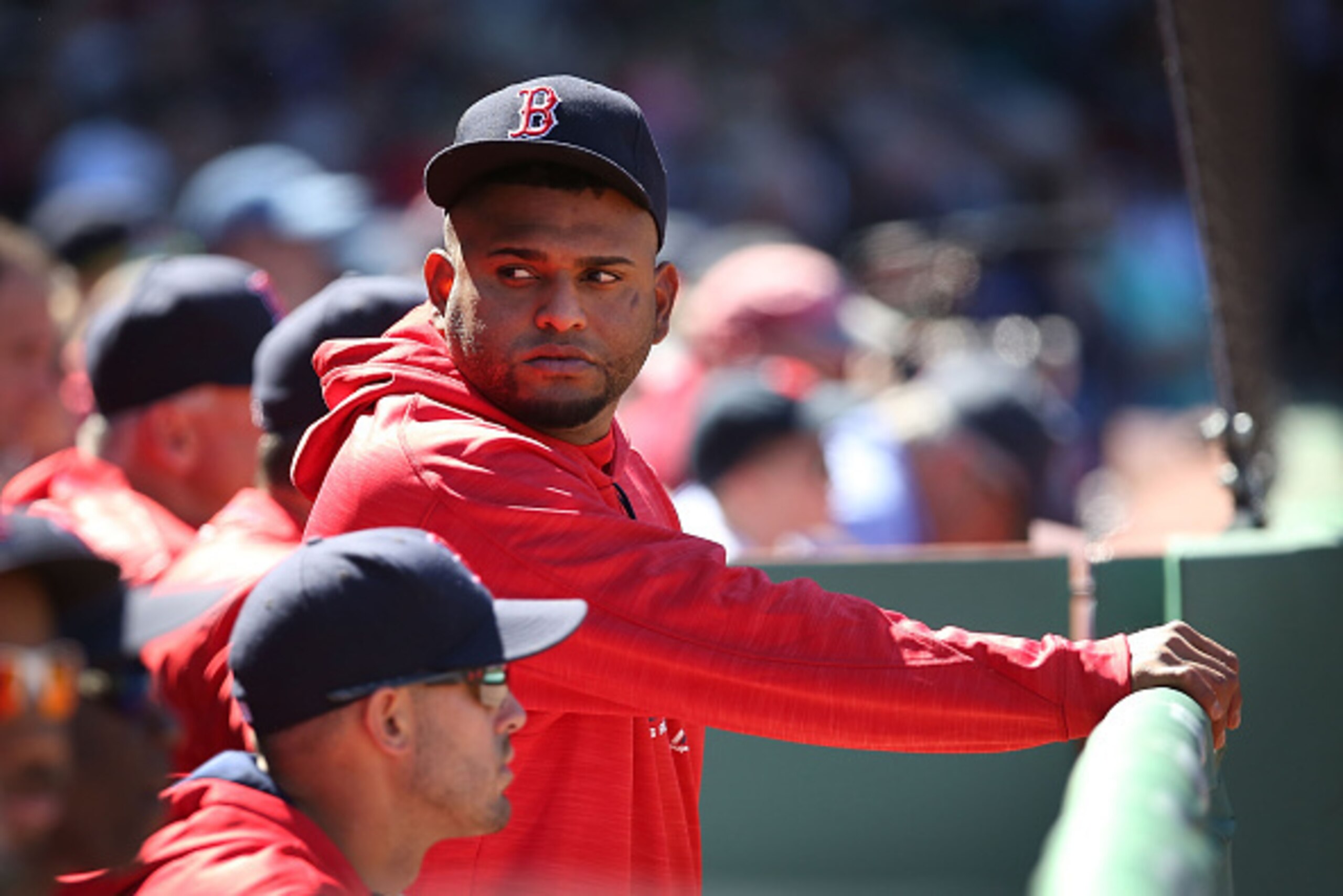 BOSTON, MA - APRIL 21:  Pablo Sandoval #48 of the Boston Red Sox looks on in the second inning during the game against the Tampa Bay Rays at Fenway Park on April 21, 2016 in Boston, Massachusetts.  (Photo by Adam Glanzman/Getty Images)
