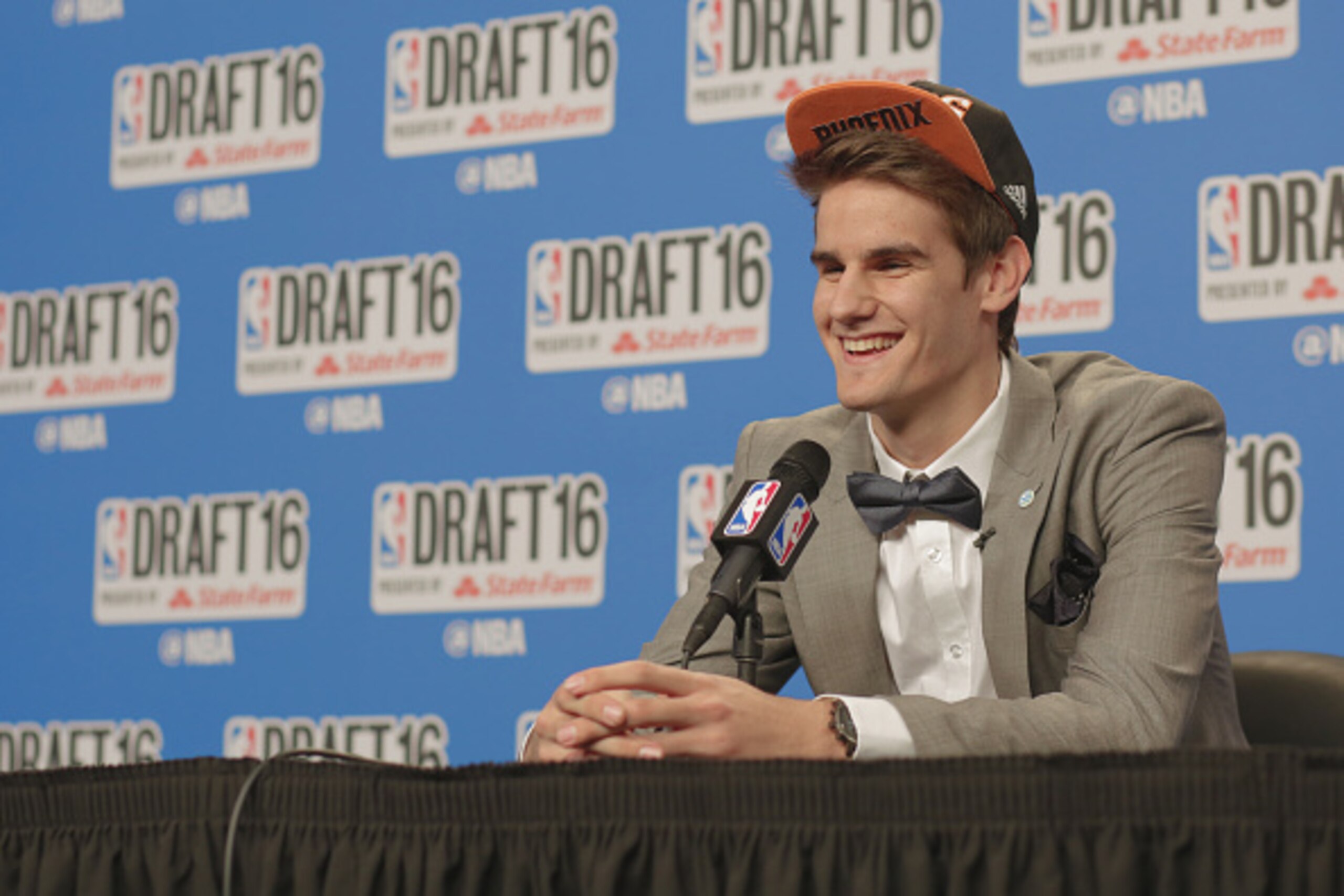 BROOKLYN, NY - JUNE 23: Dragan Bender speaks with press after being selected fourth overall by the during the 2016 NBA Draft on June 23, 2016 at Barclays Center in Brooklyn, New York. NOTE TO USER: User expressly acknowledges and agrees that, by downloadi BROOKLYN, NY - JUNE 23: Dragan Bender speaks with press after being selected fourth overall by the during the 2016 NBA Draft on June 23, 2016 at Barclays Center in Brooklyn, New York. NOTE TO USER: User expressly acknowledges and agrees that, by downloadi