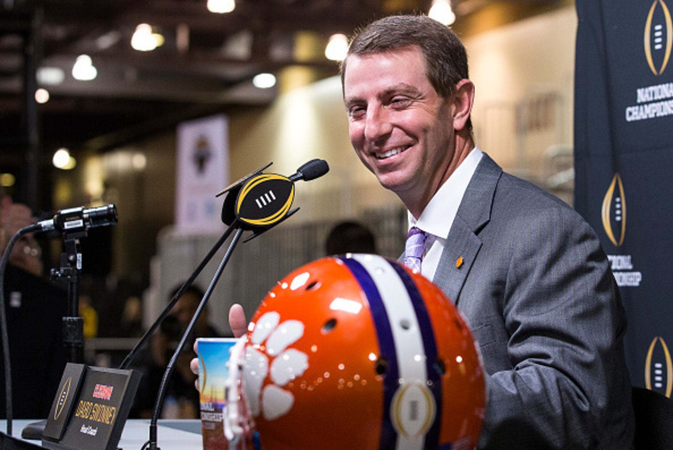 PHOENIX, AZ - JANUARY 9: Head Coach Dabo Swinney of the Clemson Tigers addresses the media during Media Day before the College Football Playoff National Championship at Phoenix Convention Center on January 9, 2016 in Phoenix, Arizona. (Photo by Don Juan M