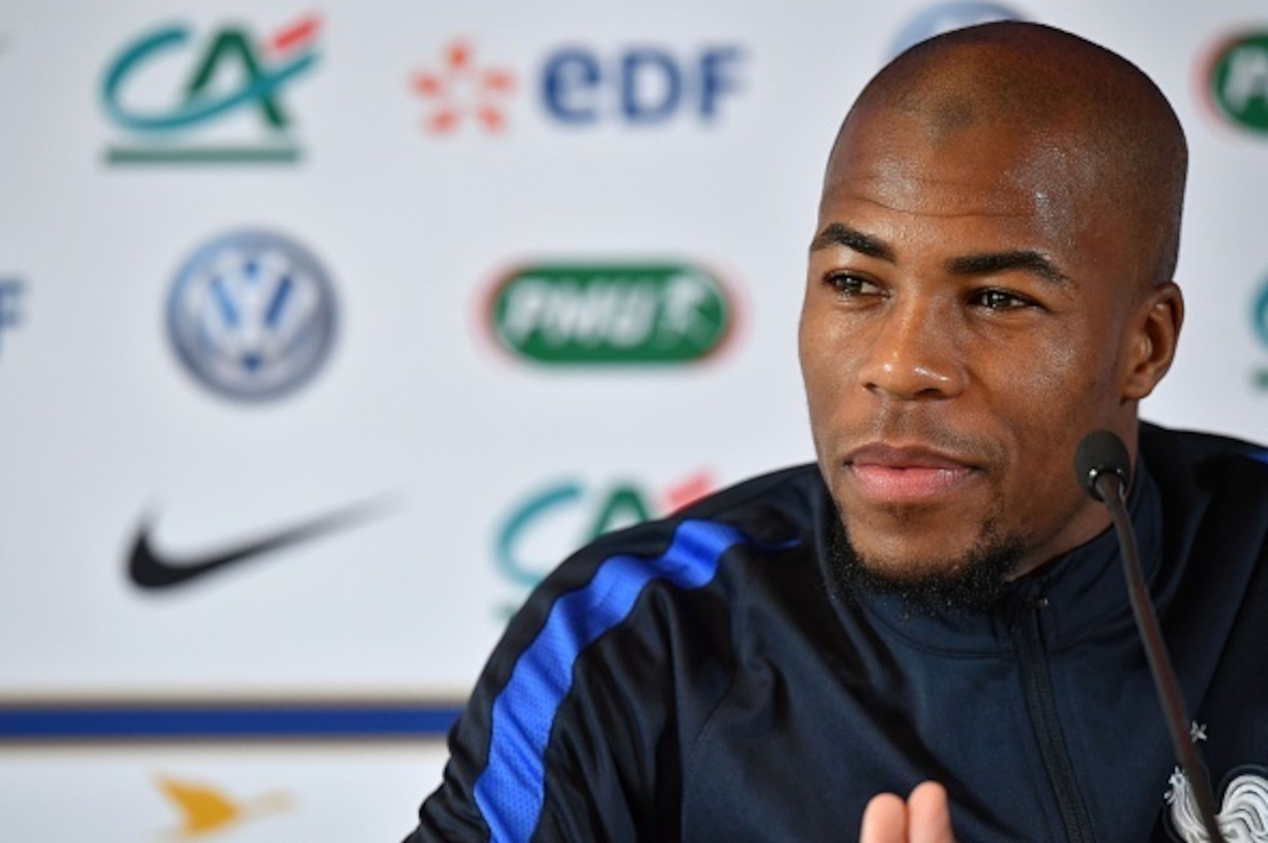 France's defender Djibril Sidibe gives a press conference at the Aguilera stadium in Biarritz, on May 19, 2016, during the team preparation ahead of Euro 2016. / AFP / FRANCK FIFE        (Photo credit should read FRANCK FIFE/AFP/Getty Images)
