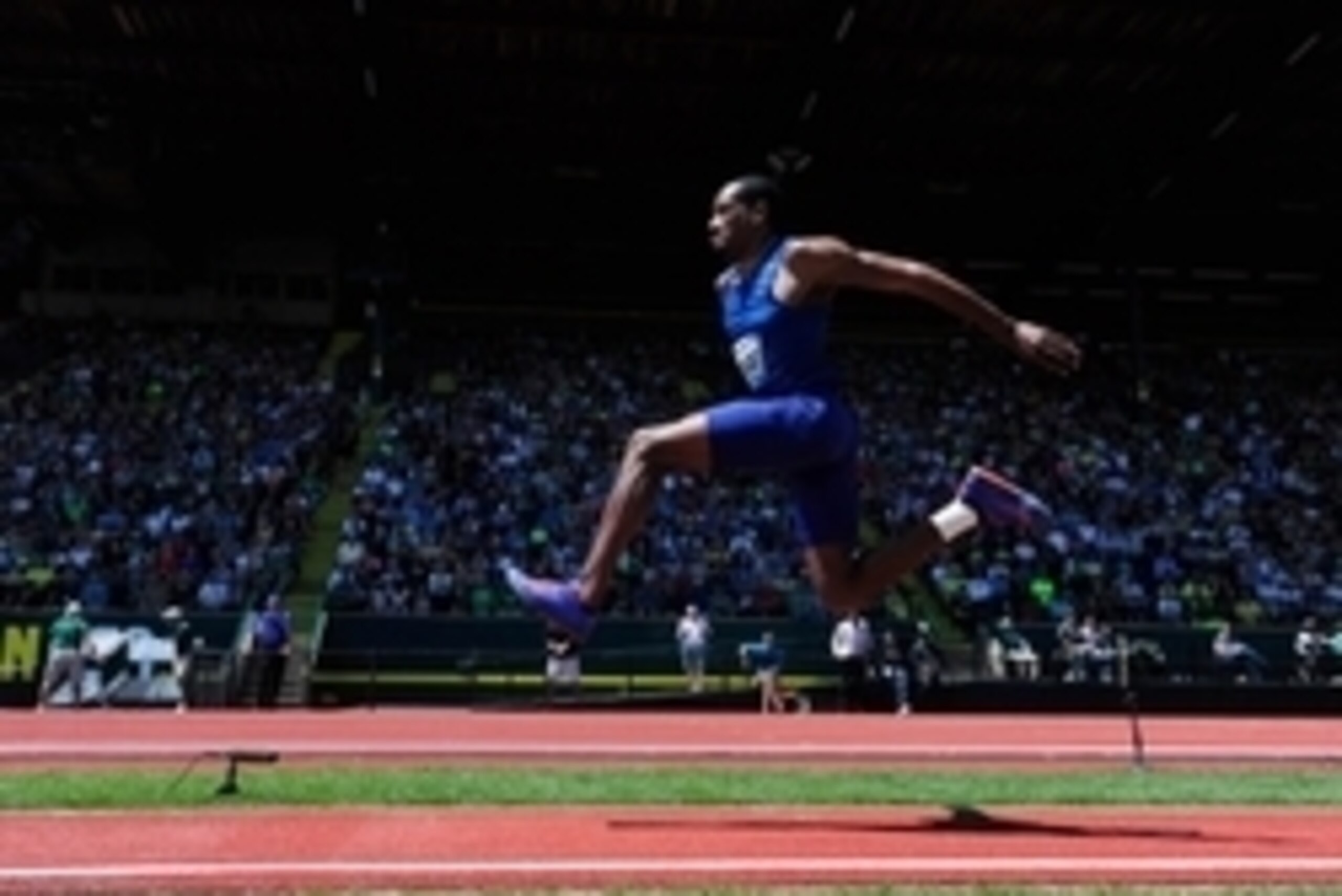 May 28, 2016; Eugene, OR, USA; Christian Taylor (USA) wins the triple jump in a meet-record 58-3 1/4 (17.76m) during the 42nd Prefontaine Classic at Hayward Field. Mandatory Credit: Kirby Lee-USA TODAY Sports