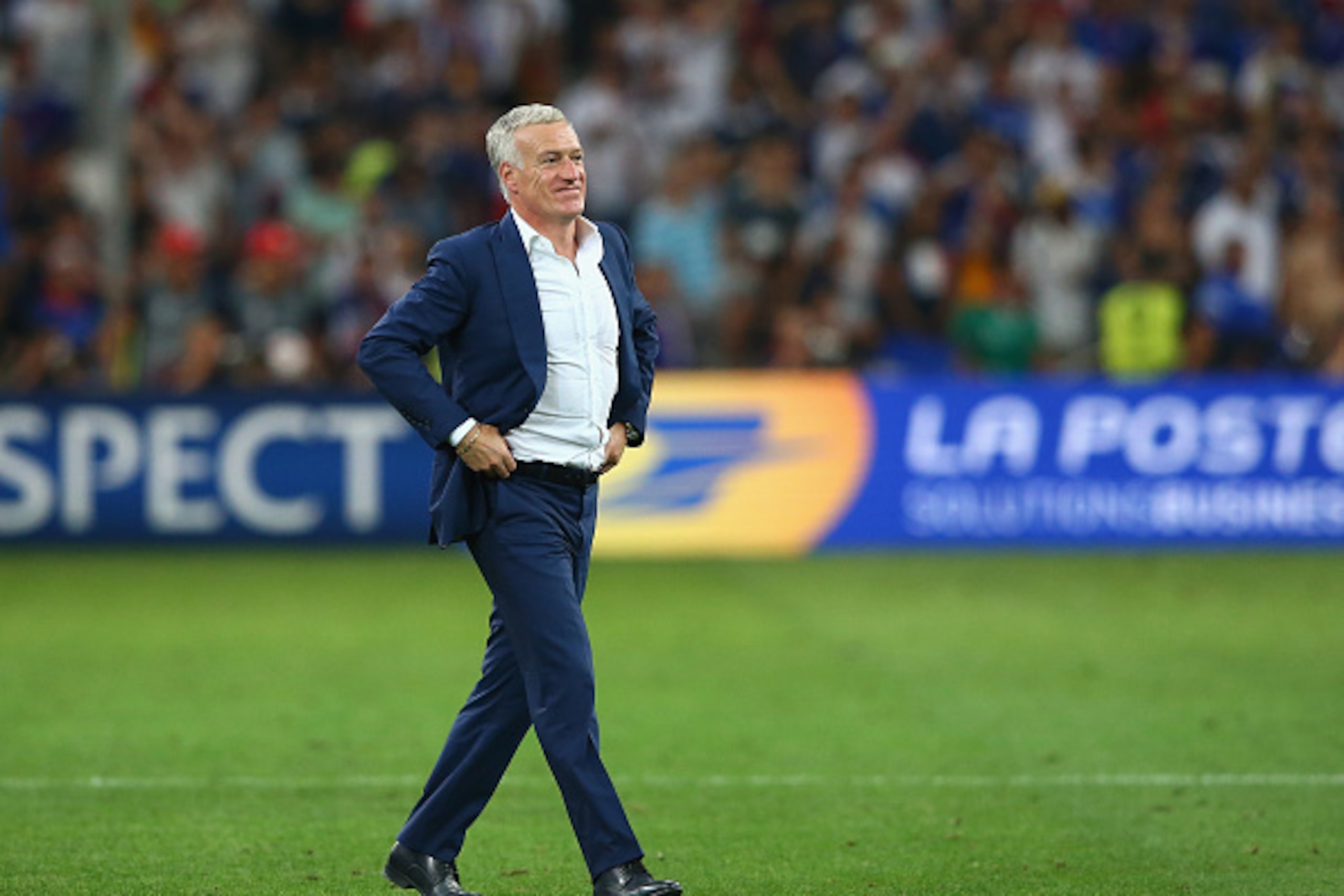 MARSEILLE, FRANCE - JULY 07:  Didier Deschamps manager of France celebrates victory after the UEFA EURO semi final match between Germany and France at Stade Velodrome on July 7, 2016 in Marseille, France.  (Photo by Alex Livesey/Getty Images)