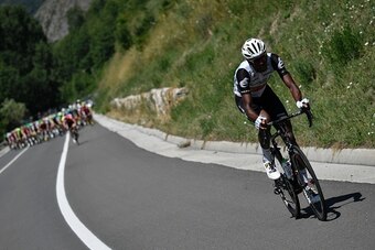Eritrea's Daniel Teklehaimanot (R) rides during the 184,5 km ninth stage of the 103rd edition of the Tour de France cycling race on July 10, 2016 between Vielha Val d'Aran and Andorre Arcalis.
 / AFP / JEFF PACHOUD        (Photo credit should read JEFF PA