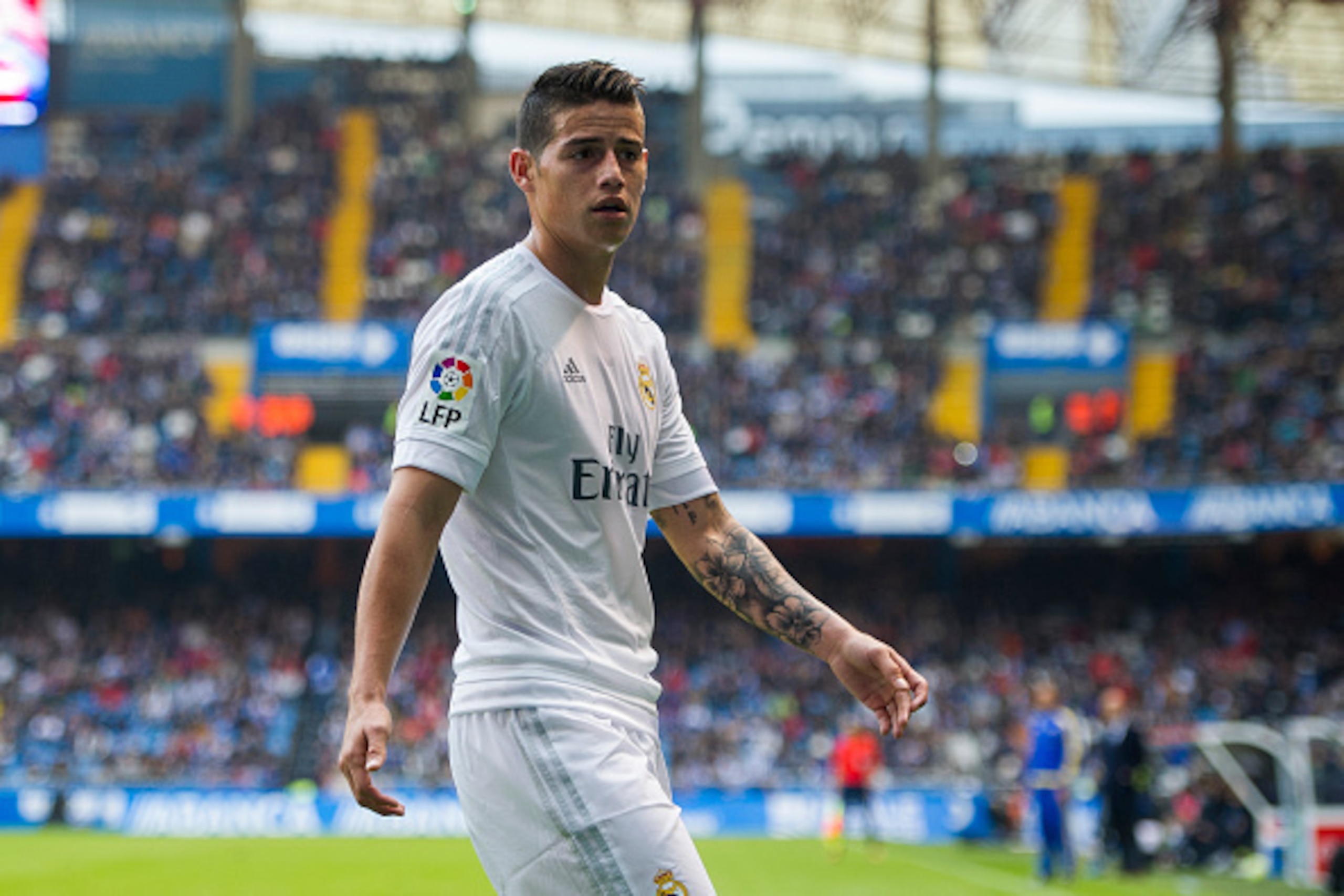 LA CORUNA, SPAIN - MAY 14: James Rodriguez of Real Madrid reacts during the La Liga match between RC Deportivo La Coruna and Real Madrid CF at Riazor Stadium on May 14, 2016 in La Coruna, Spain.  (Photo by Juan Manuel Serrano Arce/Getty Images)