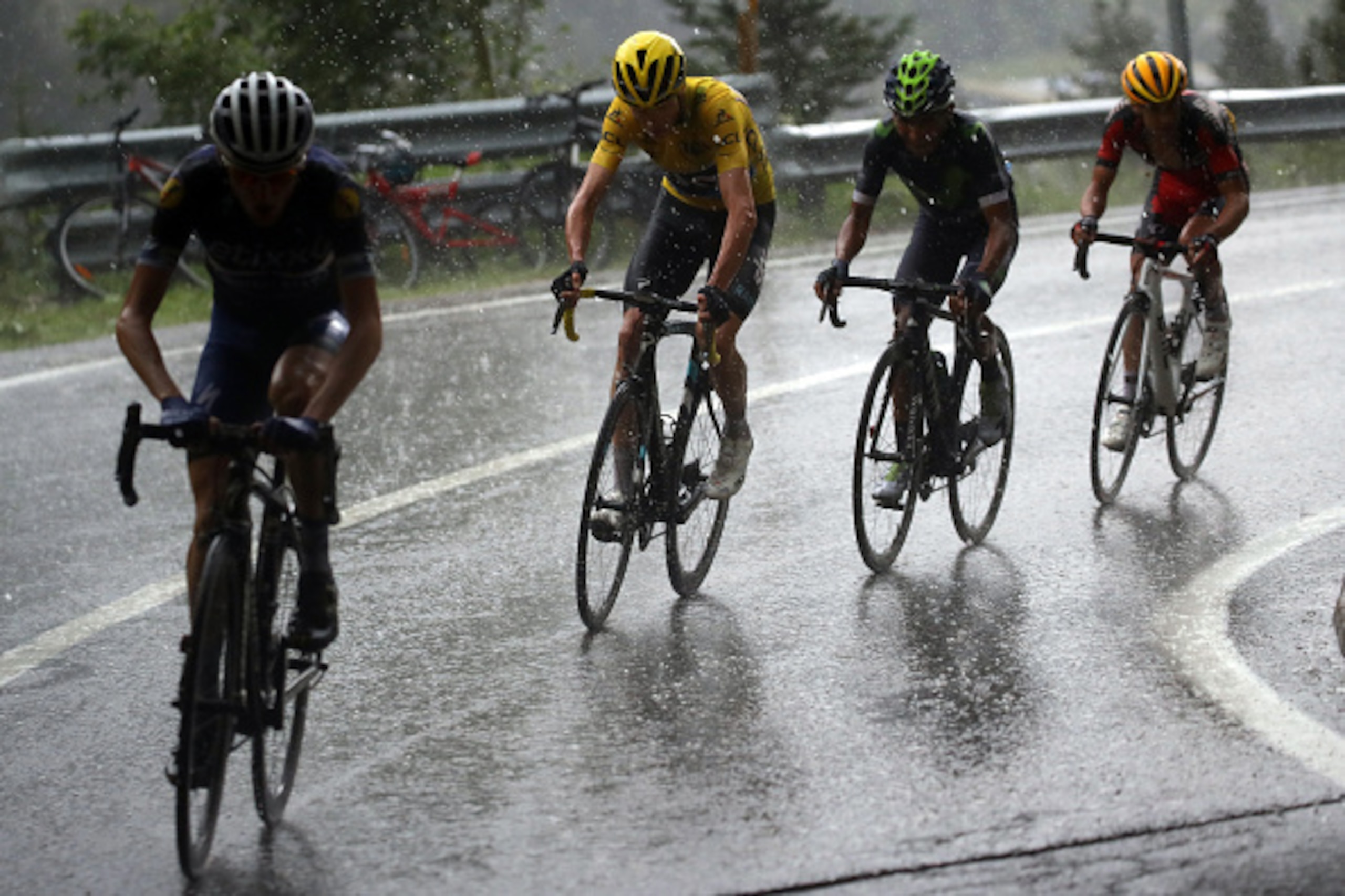 ANDORRA LA VELLA, ANDORRA - JULY 10:  Christopher Froome of Great Britain riding for Team Sky in the yellow leader's jersey rides in the peloton during stage nine of the 2016 Le Tour de France, a 184.5km stage from Vielha Val d'Aran to Andorre Arcalis at 