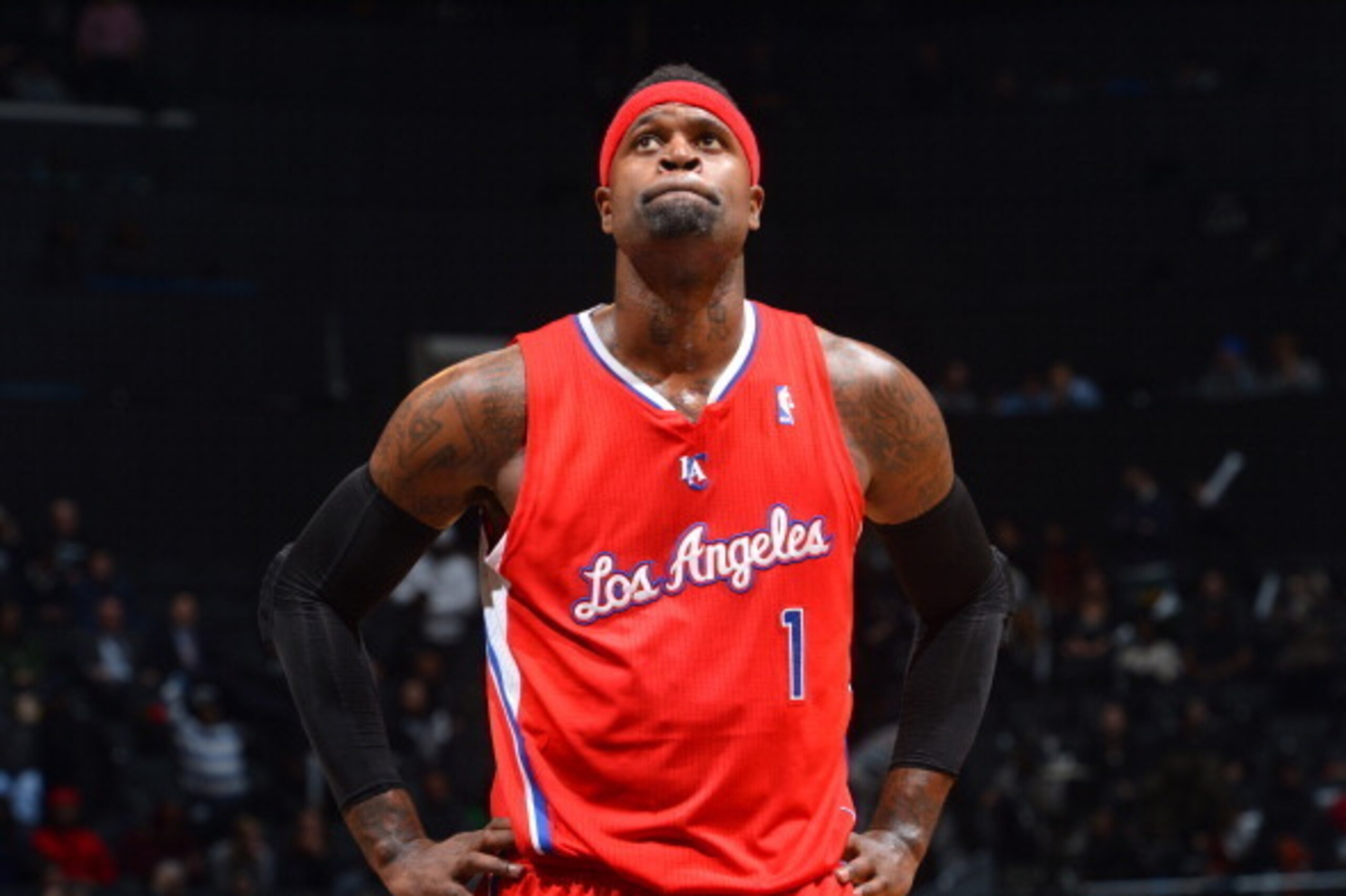 BROOKLYN, NY - DECEMBER 12: Stephen Jackson #1 of the Los Angeles Clippers looks on against the Brooklyn Nets on December 12, 2013 at the Barclays Center in Brooklyn, New York. NOTE TO USER: User expressly acknowledges and agrees that, by downloading and 