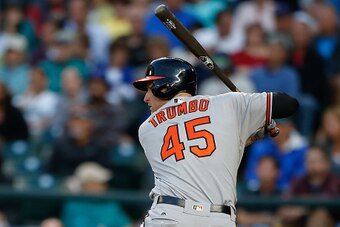 SEATTLE, WA - JUNE 30:  Mark Trumbo #45 of the Baltimore Orioles bats against the Seattle Mariners at Safeco Field on June 30, 2016 in Seattle, Washington.  (Photo by Otto Greule Jr/Getty Images)