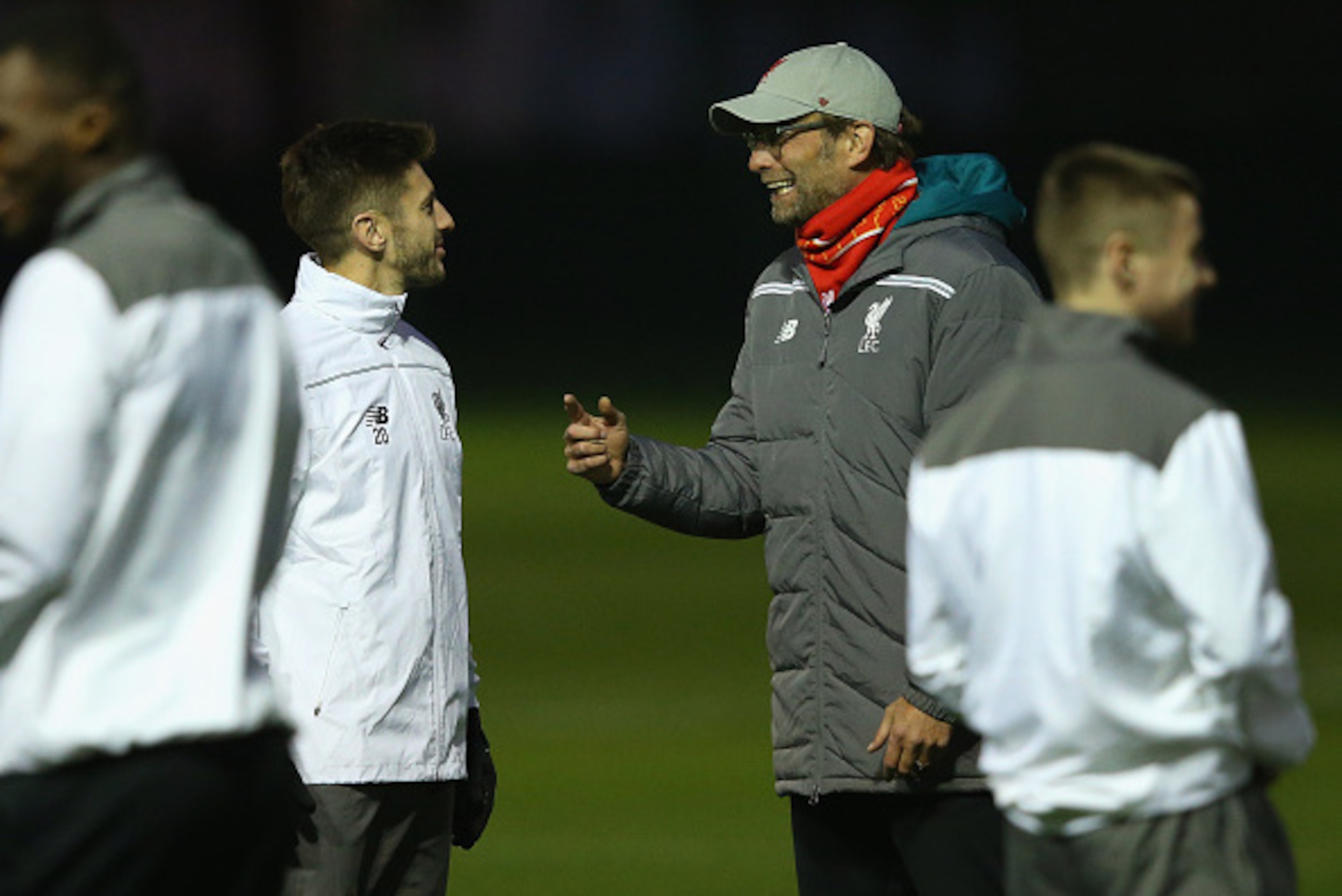 LIVERPOOL, ENGLAND - NOVEMBER 25: Jurgen Klopp the manager of Liverpool talks with Adam Lallana during a training session at Melwood Training Complex on November 25, 2015 in Liverpool, United Kingdom. (Photo by Alex Livesey/Getty Images) LIVERPOOL, ENGLAND - NOVEMBER 25: Jurgen Klopp the manager of Liverpool talks with Adam Lallana during a training session at Melwood Training Complex on November 25, 2015 in Liverpool, United Kingdom. (Photo by Alex Livesey/Getty Images)
