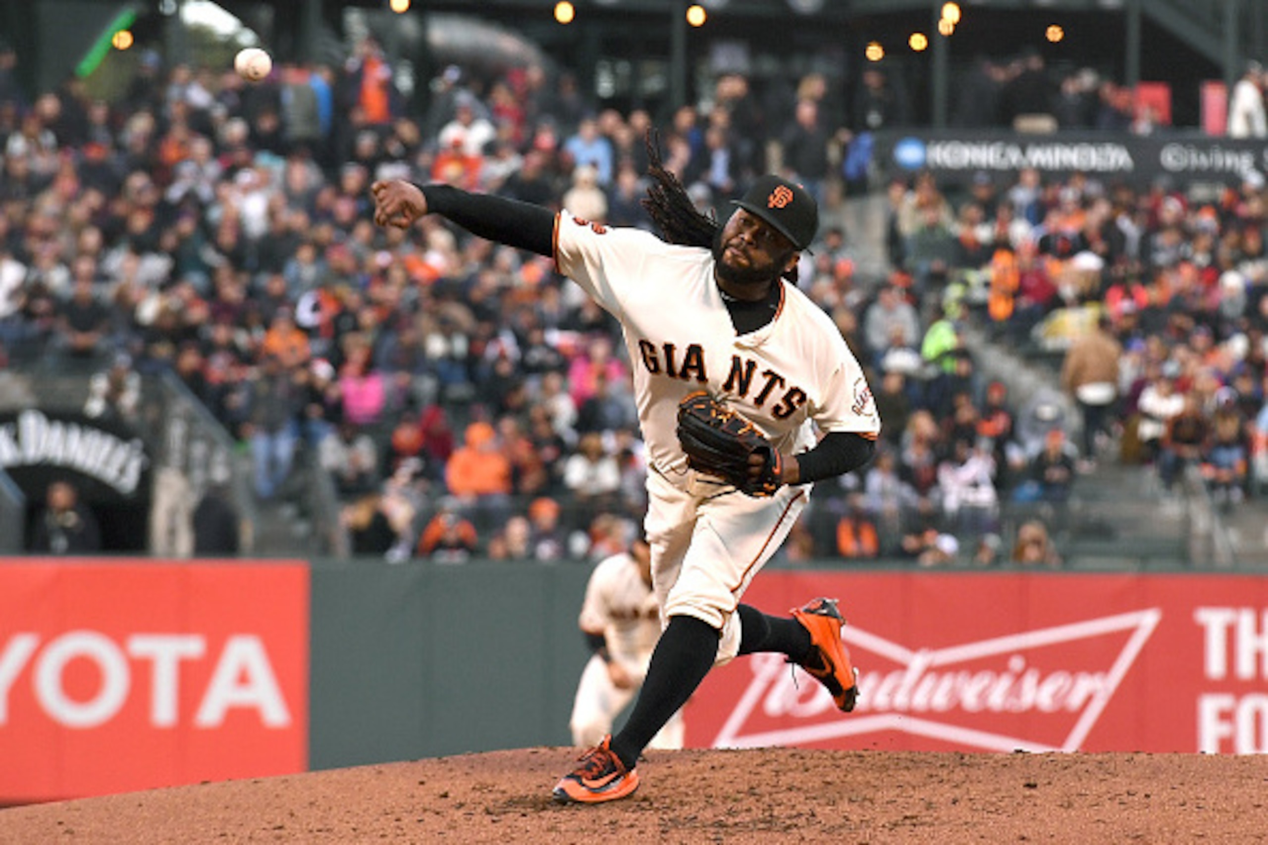 SAN FRANCISCO, CA - JULY 06:  Johnny Cueto #47 of the San Francisco Giants pitches against the Colorado Rockies in the top of the third inning at AT&T Park on July 6, 2016 in San Francisco, California.  (Photo by Thearon W. Henderson/Getty Images)