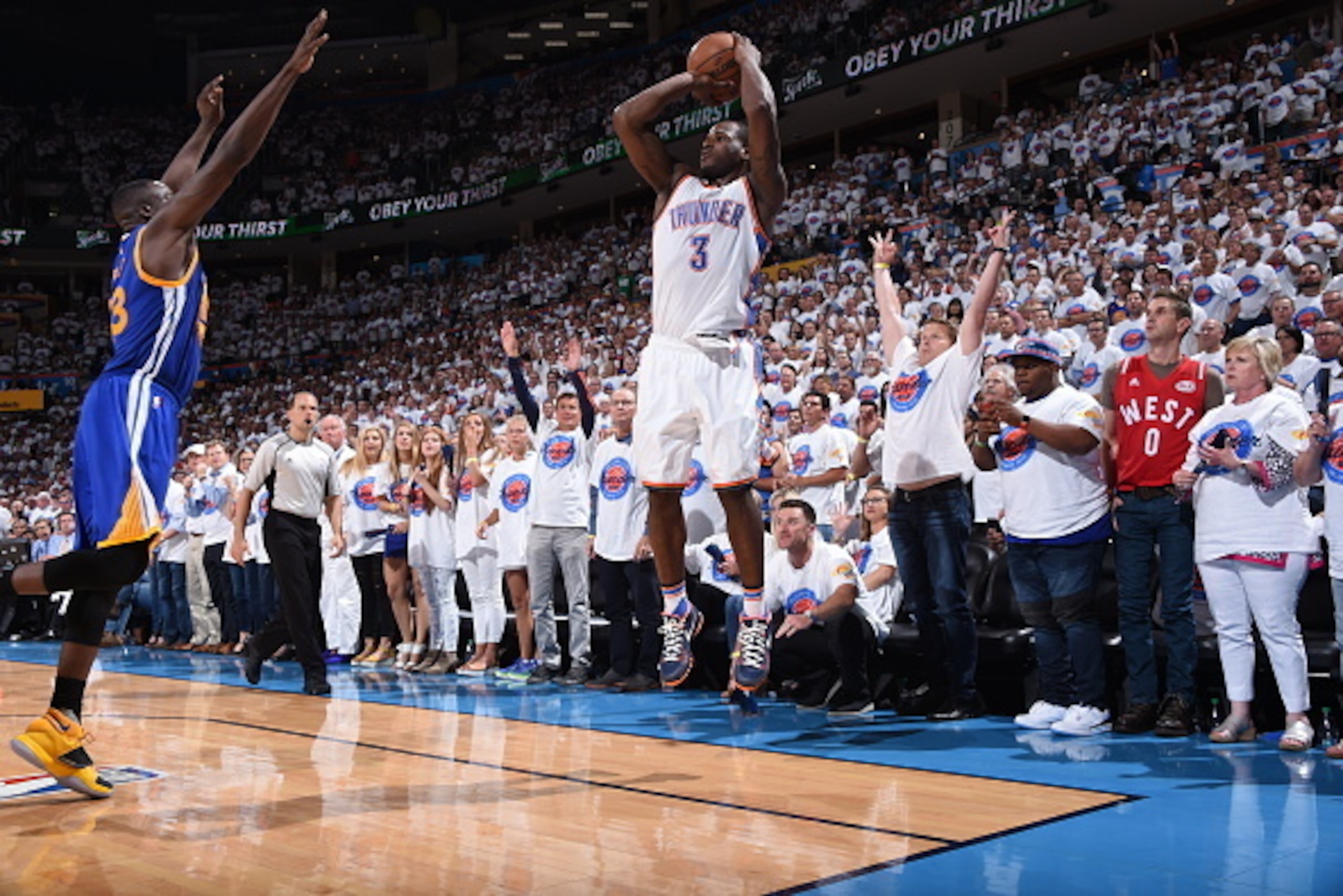 OKLAHOMA CITY, OK - MAY 24: Dion Waiters #3 of the Oklahoma City Thunder shoots against the Golden State Warriors during Game Four of the Western Conference Finals during the 2016 NBA Playoffs on May 24, 2016 at Chesapeake Energy Arena in Oklahoma City, O