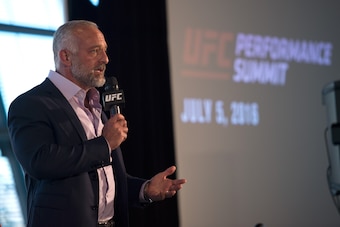 LAS VEGAS, NV - JULY 5:   UFC Chairman & CEO Lorenzo Fertitta speaks to MMA trainers and coaches at TMobile Arena on July 5, 2016 in Las Vegas, Nevada. (Photo by Brandon Magnus/Zuffa LLC/Zuffa LLC via Getty Images)