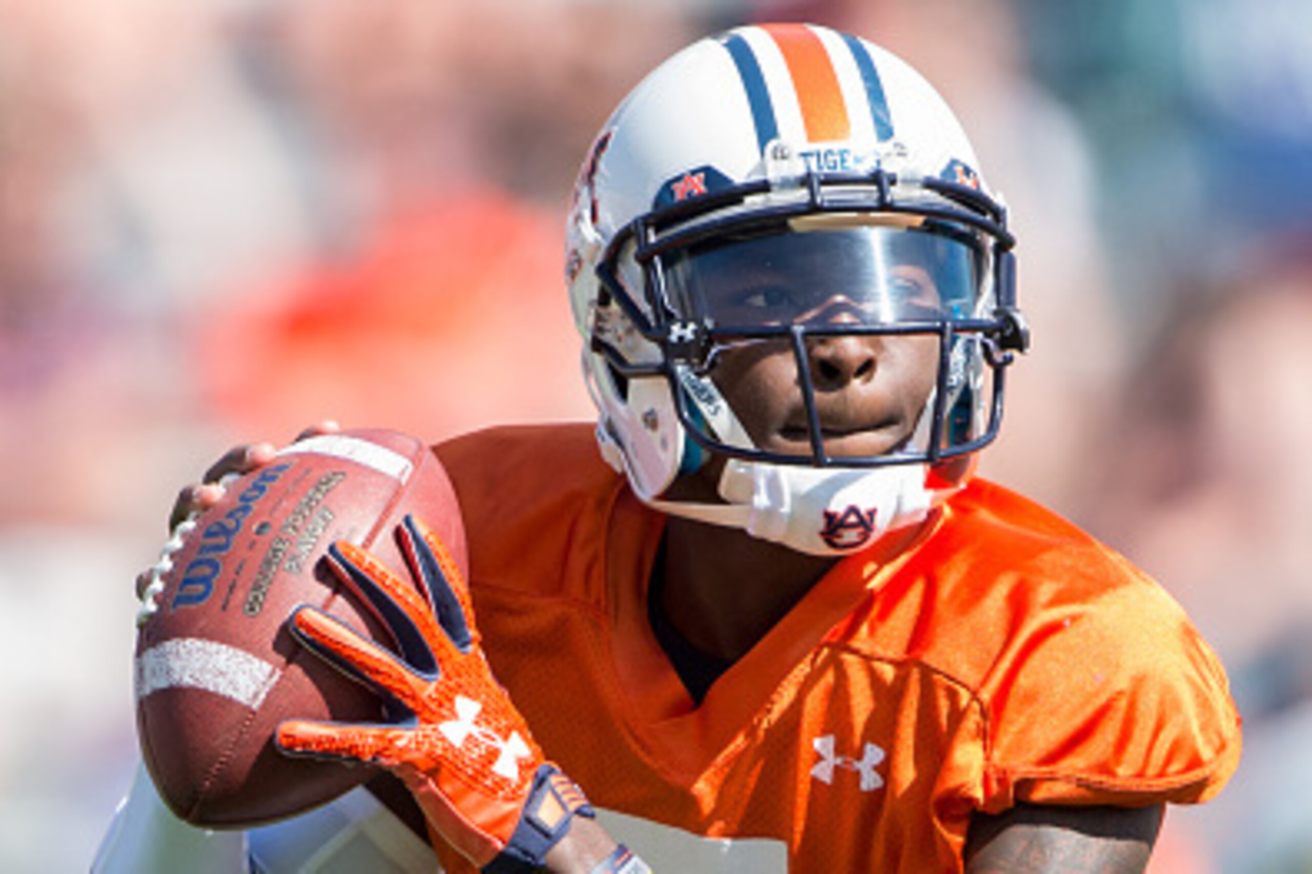 AUBURN, AL - APRIL 9: Quarterback John Franklin III #5 of the Auburn Tigers during their spring game at Jordan Hare Stadium on April 9, 2016 in Auburn, Alabama. (Photo by Michael Chang/Getty Images)