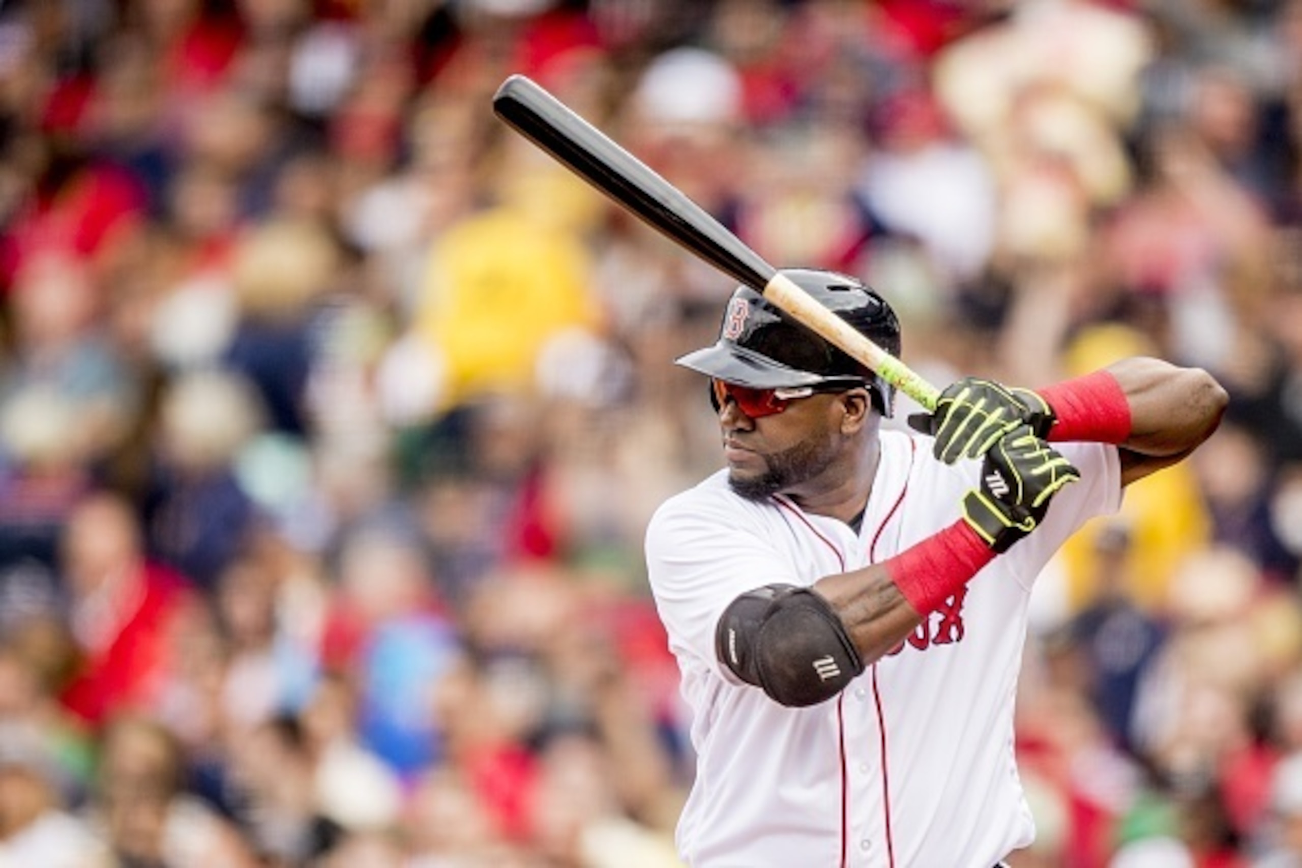 BOSTON, MA - JULY 9: David Ortiz #34of the Boston Red Sox bats during the second inning of a game against the Tampa Bay Rays on July 9, 2016 at Fenway Park in Boston, Massachusetts. (Photo by Billie Weiss/Boston Red Sox/Getty Images)