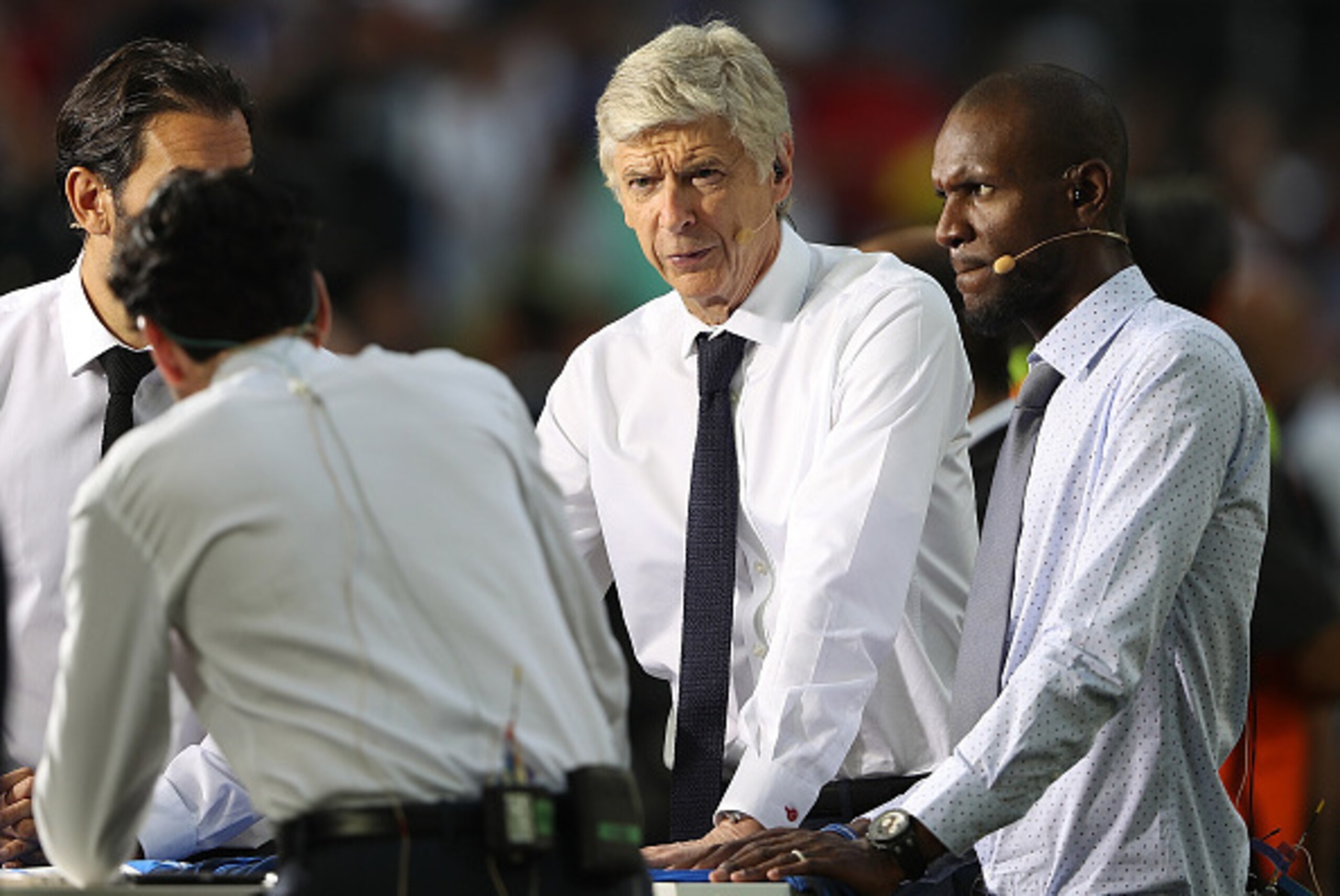 MARSEILLE, FRANCE - JULY 07:  Arsenal Manager / Head Coach Arsene Wenger works for French Broadcaster TF1 prior to the UEFA Euro 2016 Semi Final match between Germany and France at Stade Velodrome on July 7, 2016 in Marseille, France.  (Photo by Matthew A