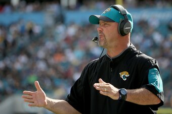 JACKSONVILLE, FL - DECEMBER 13:  Head coach Gus Bradley of the Jacksonville Jaguars watches the action during the game against the Indianapolis Colts at EverBank Field on December 13, 2015 in Jacksonville, Florida.  (Photo by Sam Greenwood/Getty Images)