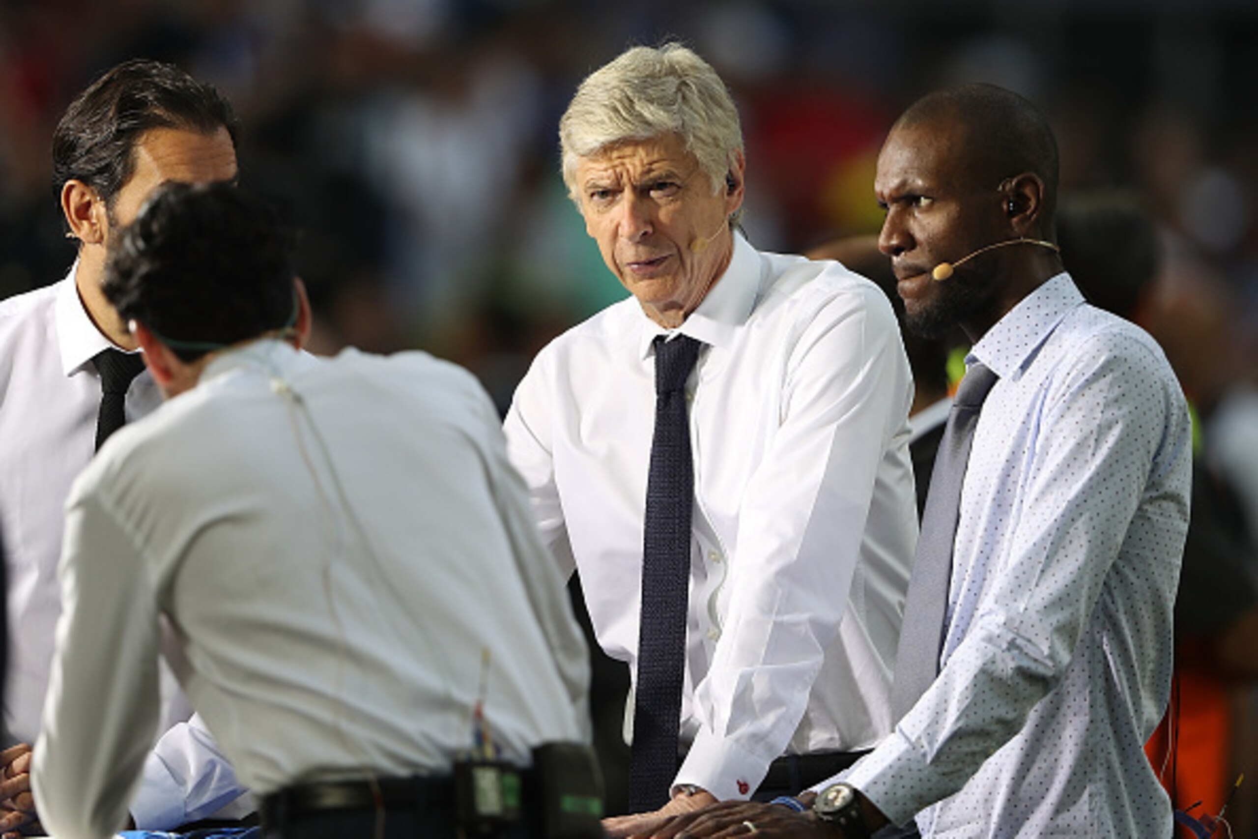 MARSEILLE, FRANCE - JULY 07:  Arsenal Manager / Head Coach Arsene Wenger works for French Broadcaster TF1 prior to the UEFA Euro 2016 Semi Final match between Germany and France at Stade Velodrome on July 7, 2016 in Marseille, France.  (Photo by Matthew A
