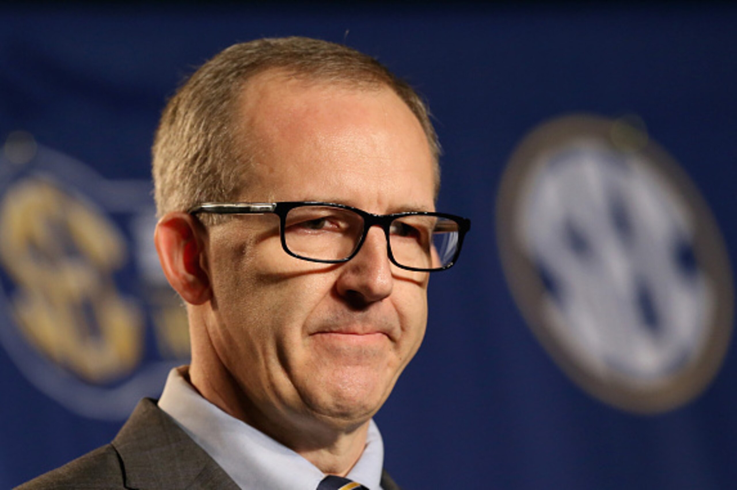 NASHVILLE, TN - MARCH 13:  Greg Sankey the new commissioner of the SEC talks to the media before the quaterfinals of the SEC Basketball Tournament at Bridgestone Arena on March 13, 2015 in Nashville, Tennessee.  (Photo by Andy Lyons/Getty Images)