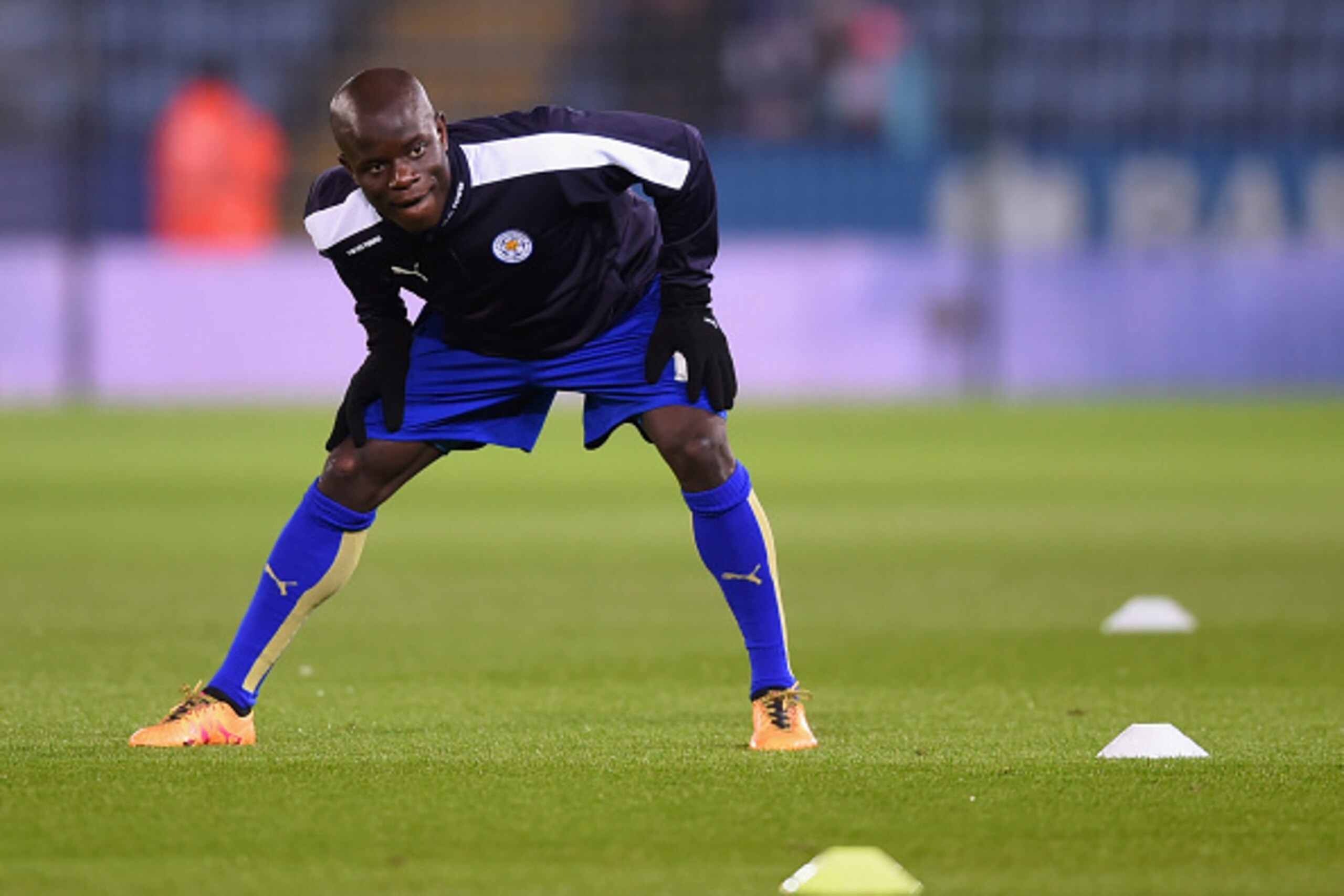 LEICESTER, ENGLAND - MARCH 14:  Ngolo Kante of Leicester City warms up prior to the Barclays Premier League match between Leicester City and Newcastle United at The King Power Stadium on March 14, 2016 in Leicester, England.  (Photo by Michael Regan/Getty