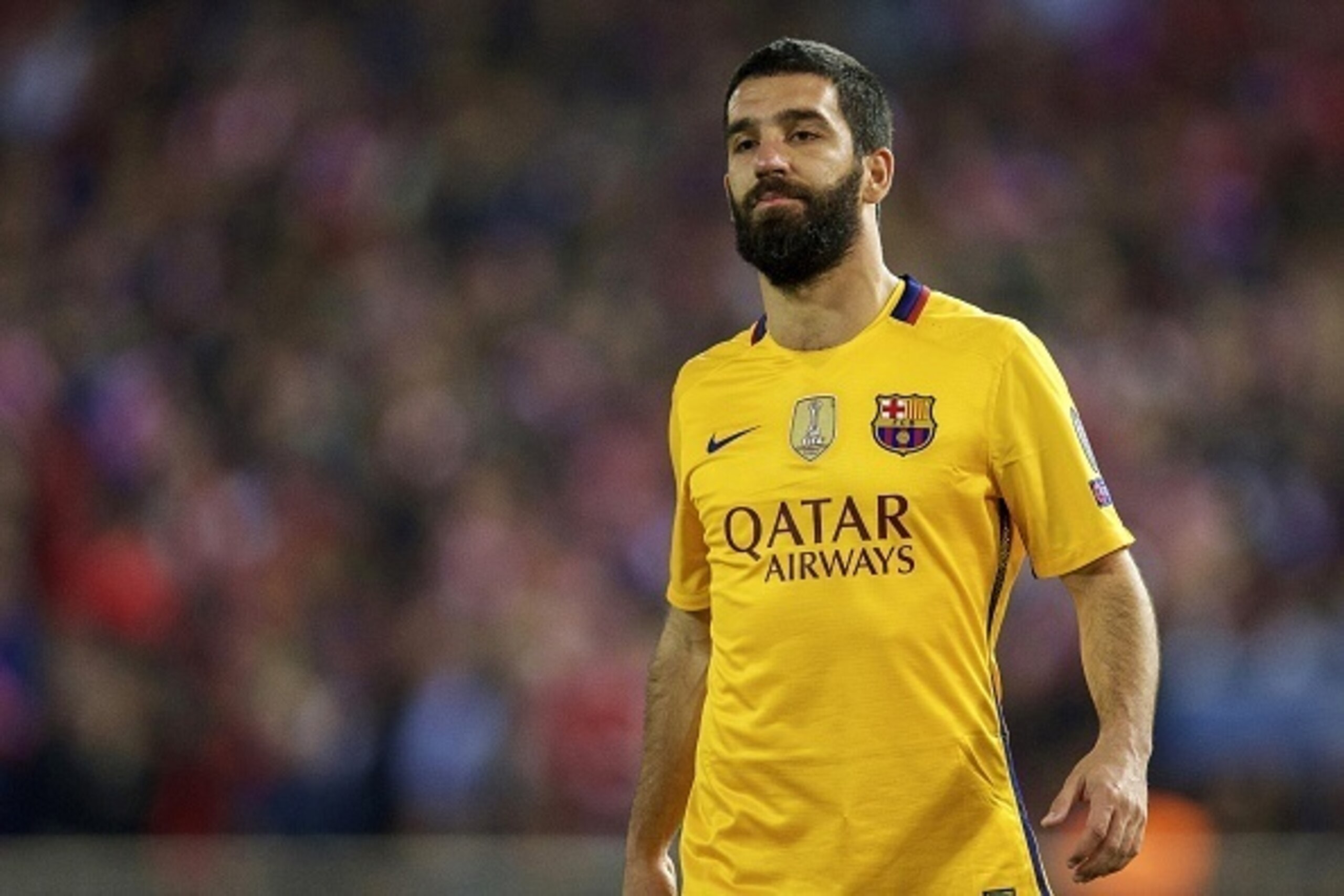 Arda Turan of FC Barcelona during the UEFA Champions League quarter-final match between  Atletico Madrid and FC Barcelona on April 13, 2016 at the Vicente Calderon stadium in Madrid, Spain.(Photo by VI Images via Getty Images)