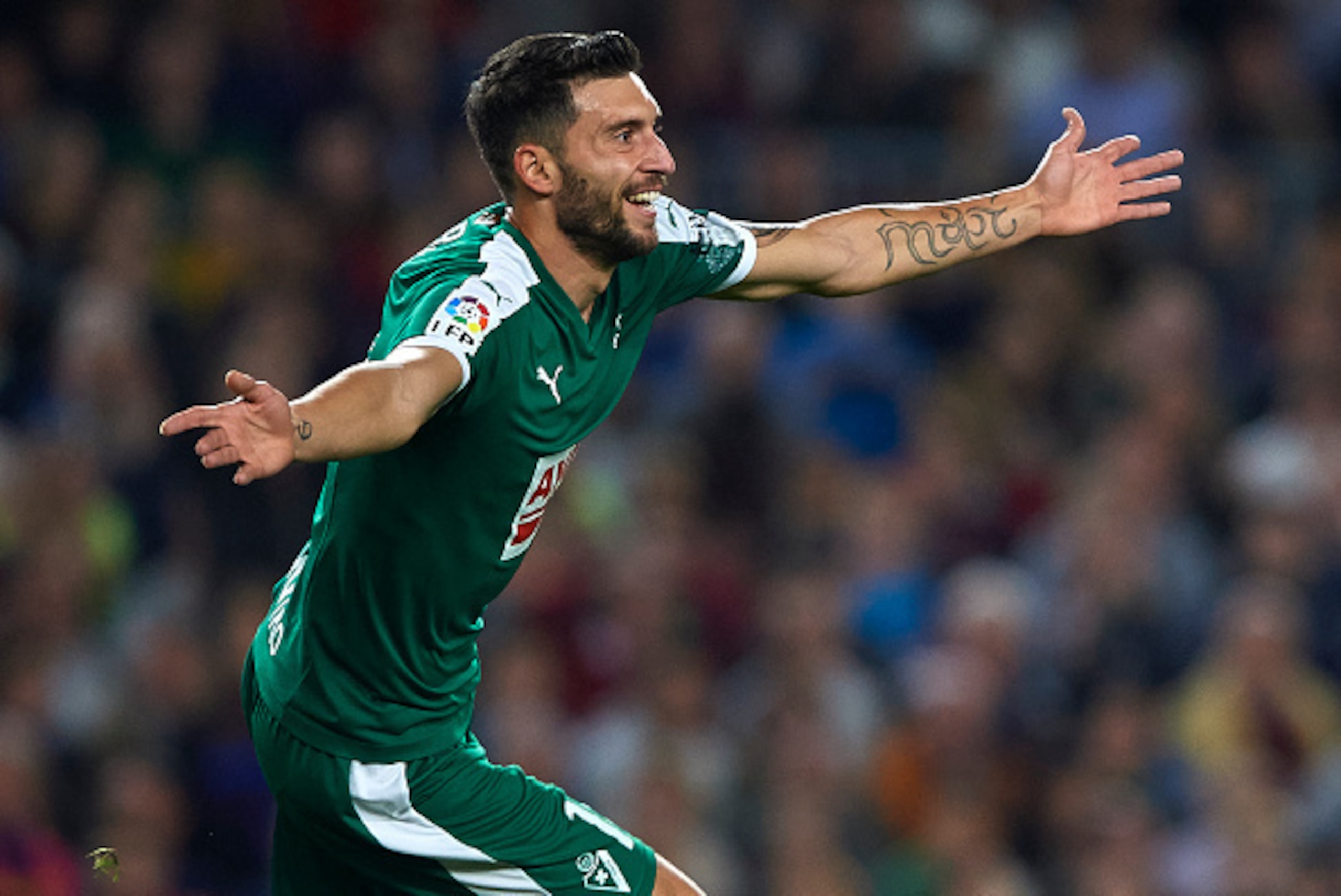 BARCELONA, SPAIN - OCTOBER 25:  Borja Gonzalez Tomas 'Baston'  of Eibar celebrates scoring his team's first goal during the La Liga match between FC Barcelona and SD Eibar at Camp Nou Stadium on October 25, 2015 in Barcelona, Spain.  (Photo by Manuel Quei