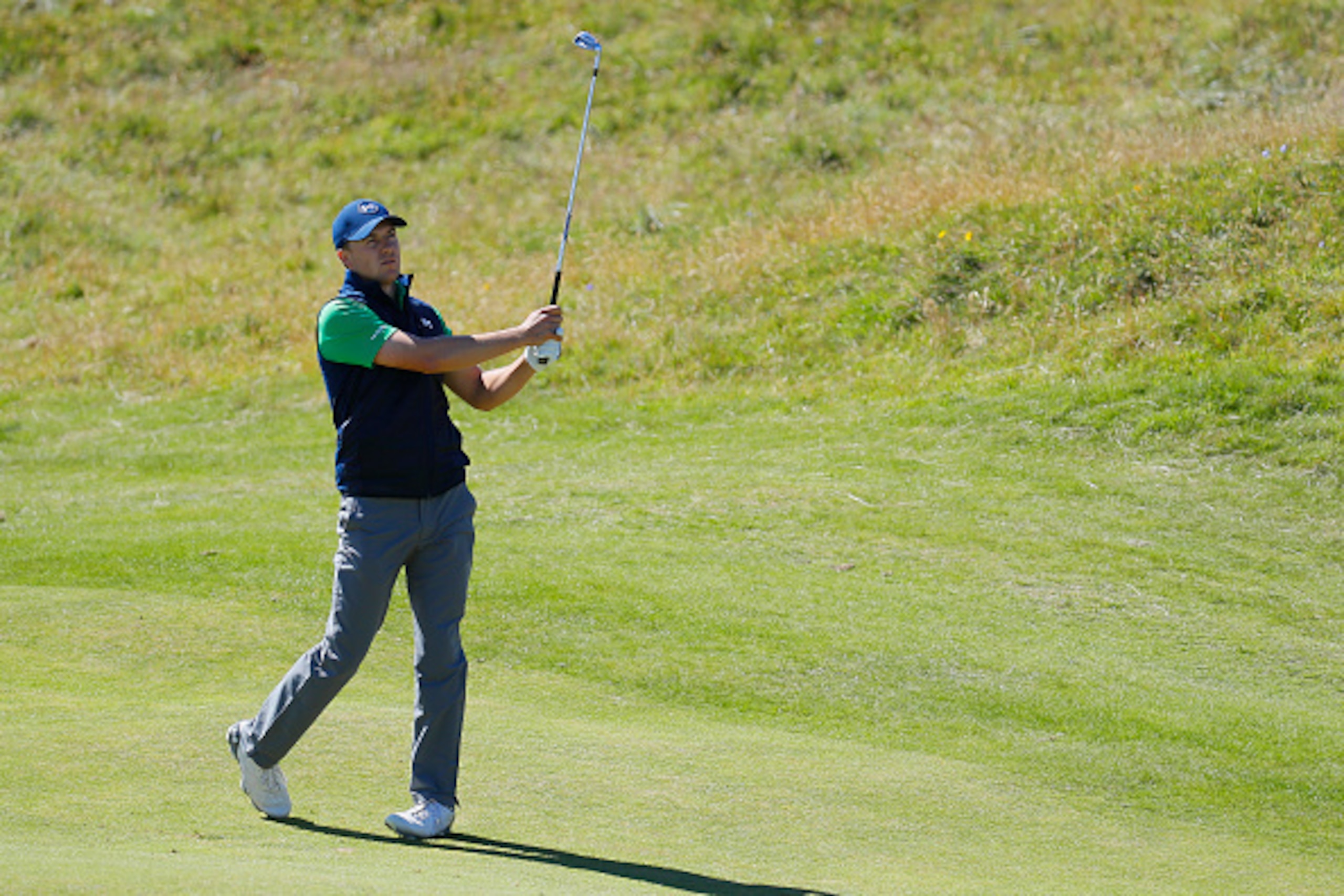 TROON, SCOTLAND - JULY 14:  Jordan Spieth of the United States hits a shot during the first round on day one of the 145th Open Championship at Royal Troon on July 14, 2016 in Troon, Scotland.  (Photo by Kevin C. Cox/Getty Images)