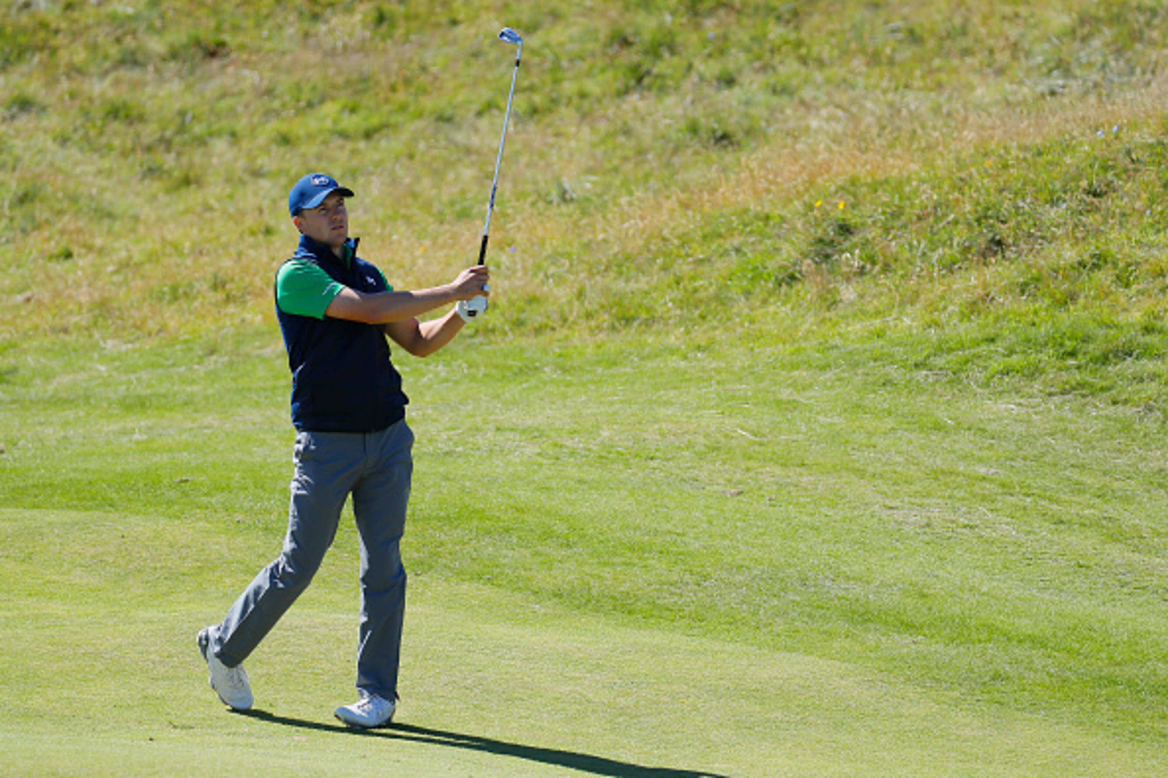 TROON, SCOTLAND - JULY 14:  Jordan Spieth of the United States hits a shot during the first round on day one of the 145th Open Championship at Royal Troon on July 14, 2016 in Troon, Scotland.  (Photo by Kevin C. Cox/Getty Images)