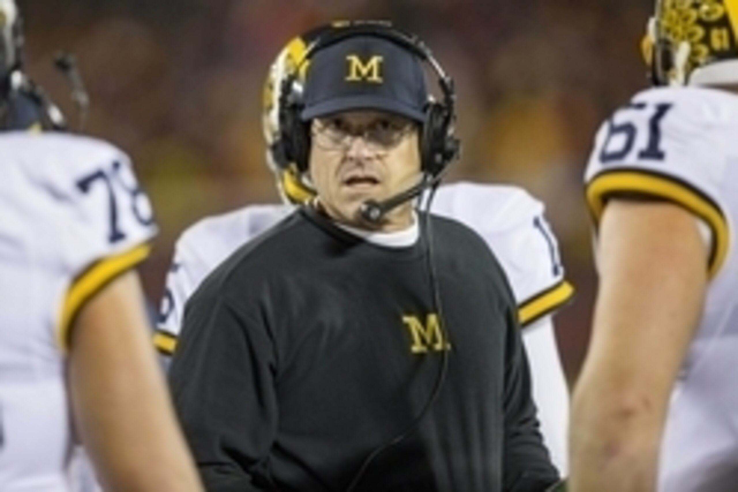 Oct 31, 2015; Minneapolis, MN, USA; Michigan Wolverines head coach Jim Harbaugh looks on during the first half against the Minnesota Golden Gophers at TCF Bank Stadium. Mandatory Credit: Jesse Johnson-USA TODAY Sports Oct 31, 2015; Minneapolis, MN, USA; Michigan Wolverines head coach Jim Harbaugh looks on during the first half against the Minnesota Golden Gophers at TCF Bank Stadium. Mandatory Credit: Jesse Johnson-USA TODAY Sports