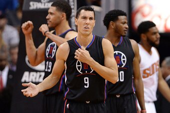 PHOENIX, AZ - APRIL 13:  Pablo Prigioni #9 of the Los Angeles Clippers reacts to a call made in the first half of the NBA game against the Phoenix Suns at Talking Stick Resort Arena on April 13, 2016 in Phoenix, Arizona.  The Suns defeated the Clippers 11