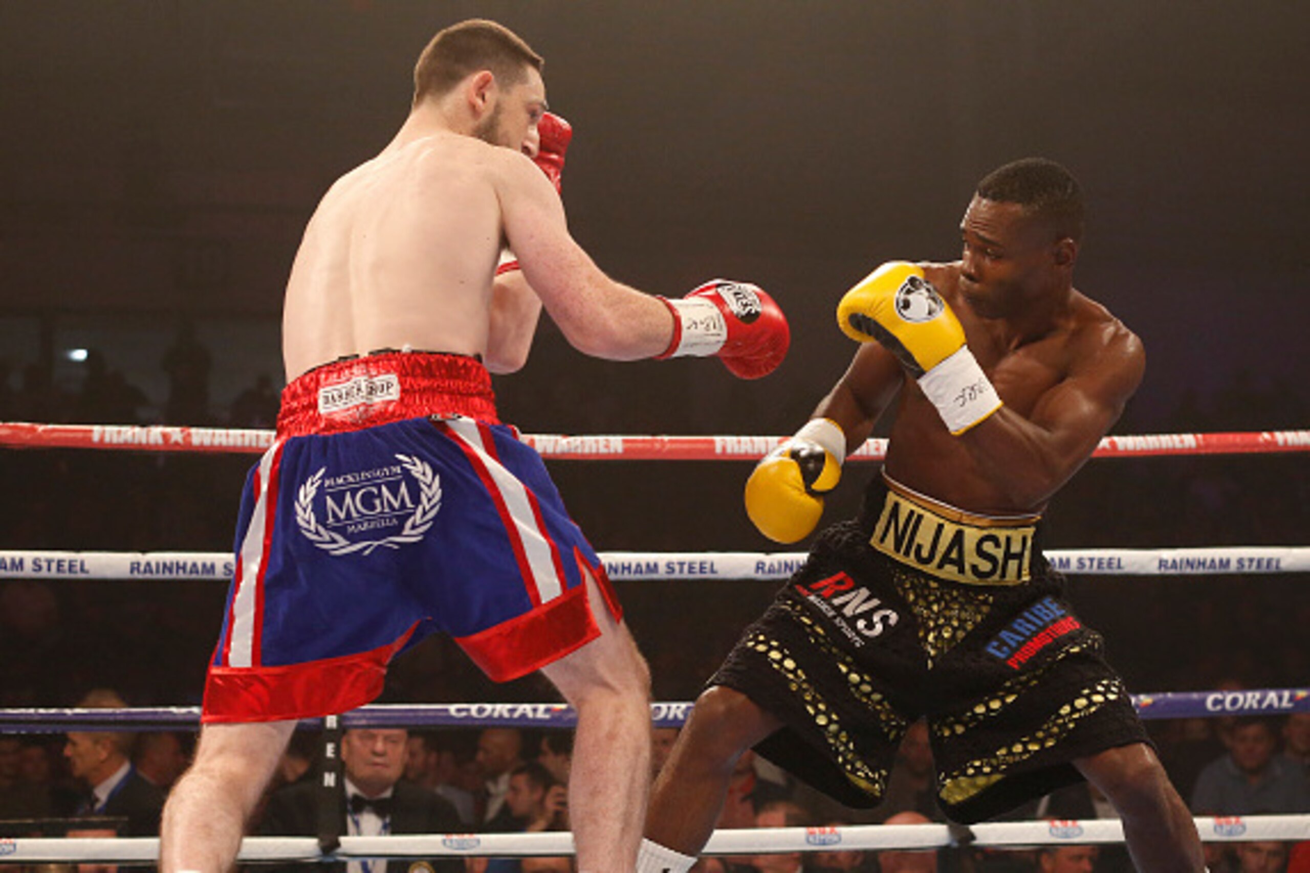 CARDIFF, WALES - JULY 16: Guillermo Rigondeaux of Cuba (R) in action against Jazza Dickens of Great Britain during their WBA Super-Bantamweight Championship bout at Cardiff Ice Arena on July 16, 2016 in Cardiff, Wales. (Photo by Julian Herbert/Getty Image