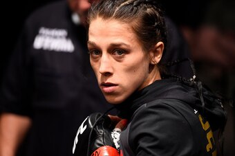 LAS VEGAS, NV - JULY 08:  Joanna Jedrzejczyk of Poland prepares to enter the Octagon before her women's strawweight championship bout against Claudia Gadelha during The Ultimate Fighter Finale event at MGM Grand Garden Arena on July 8, 2016 in Las Vegas, 