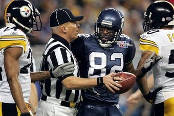 Darrell Jackson arguing with officials during Super Bowl XL