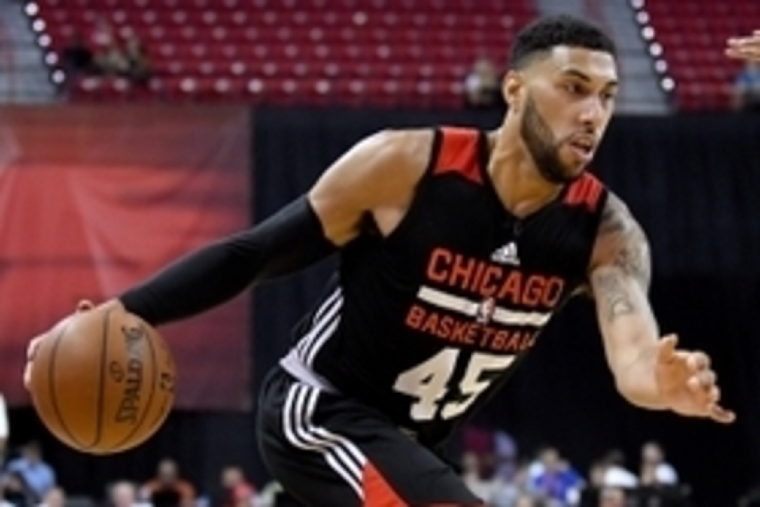 Jul 10, 2016; Las Vegas, NV, USA; Chicago Bulls guard Denzel Valentine drives with the ball during an NBA Summer League game against the Philadelphia 76ers at Thomas & Mack Center. Chicago won the game 83-70. Mandatory Credit: Stephen R. Sylvanie-USA TODA
