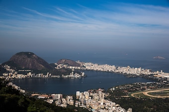 RIO DE JANEIRO, BRAZIL - JULY 15:  General view of Rodrigo de Freitas Lake, site of the Canoe Sprint and Rowing events during the Olympic Games, on July 15, 2016 in Rio de Janeiro, Brazil. The city of Rio de Janeiro already breathes the atmosphere of the 