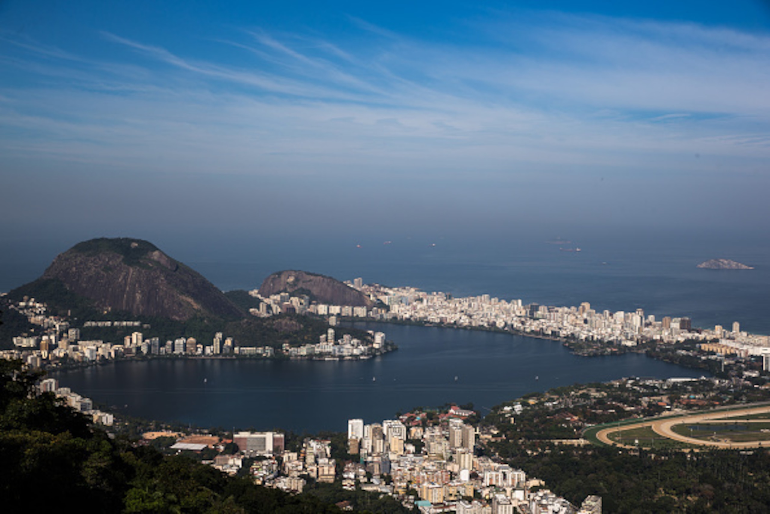 RIO DE JANEIRO, BRAZIL - JULY 15:  General view of Rodrigo de Freitas Lake, site of the Canoe Sprint and Rowing events during the Olympic Games, on July 15, 2016 in Rio de Janeiro, Brazil. The city of Rio de Janeiro already breathes the atmosphere of the 