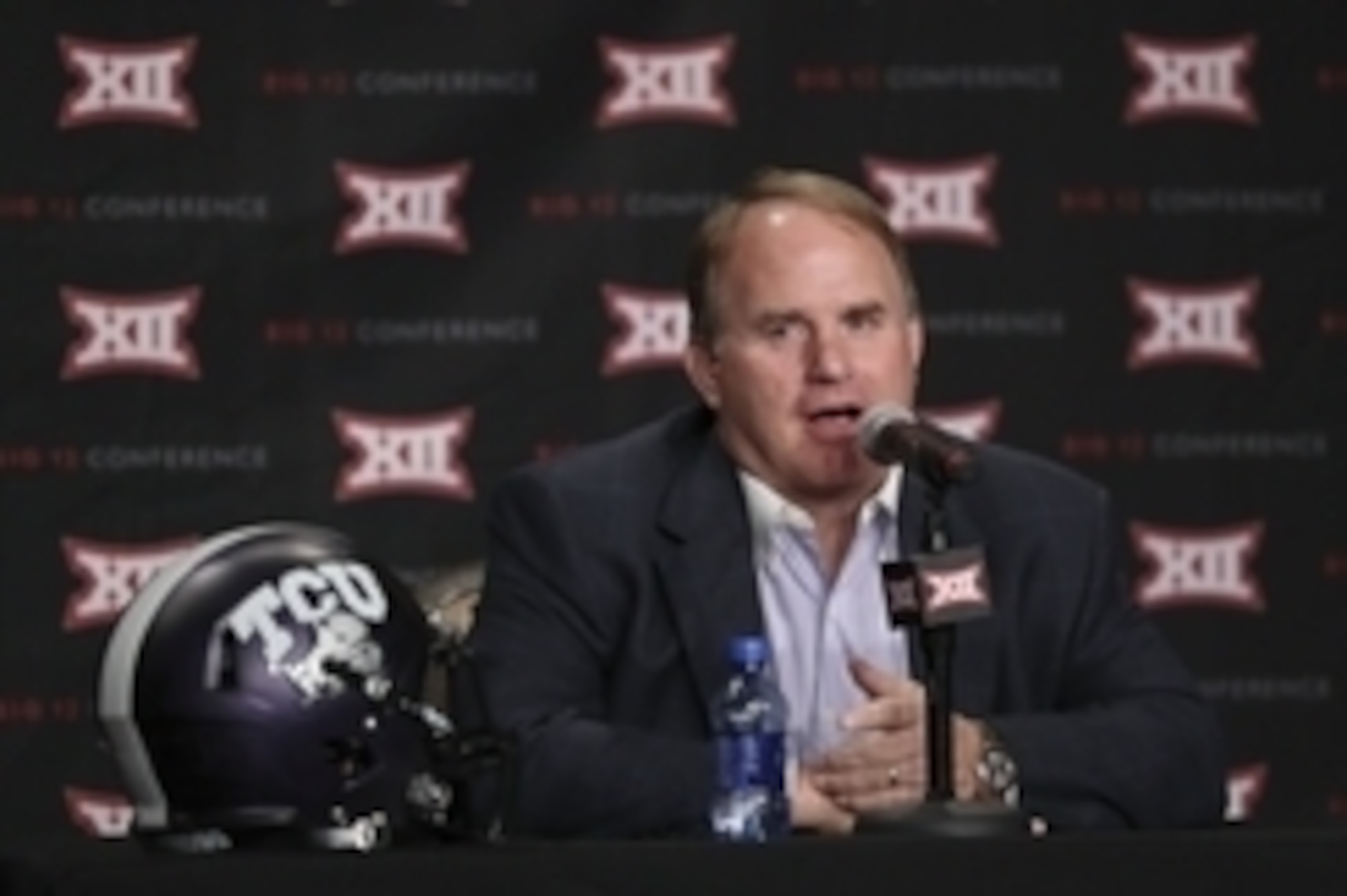 Jul 18, 2016; Dallas, TX, USA; TCU Horned Frogs head coach Gary Patterson speaks to the media during the Big 12 Media Days at Omni Dallas Hotel. Mandatory Credit: Kevin Jairaj-USA TODAY Sports