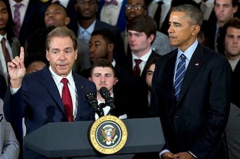 All four of Nick Saban's national titles at Alabama have been with Barack Obama in the White House.