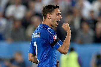 BORDEAUX, FRANCE - JULY 02:  Mattia De Sciglio of Italy celebrates after scoring the penalty shootout during the UEFA EURO 2016 quarter final match between Germany and Italy at Stade Matmut Atlantique on July 2, 2016 in Bordeaux, France.  (Photo by Claudi