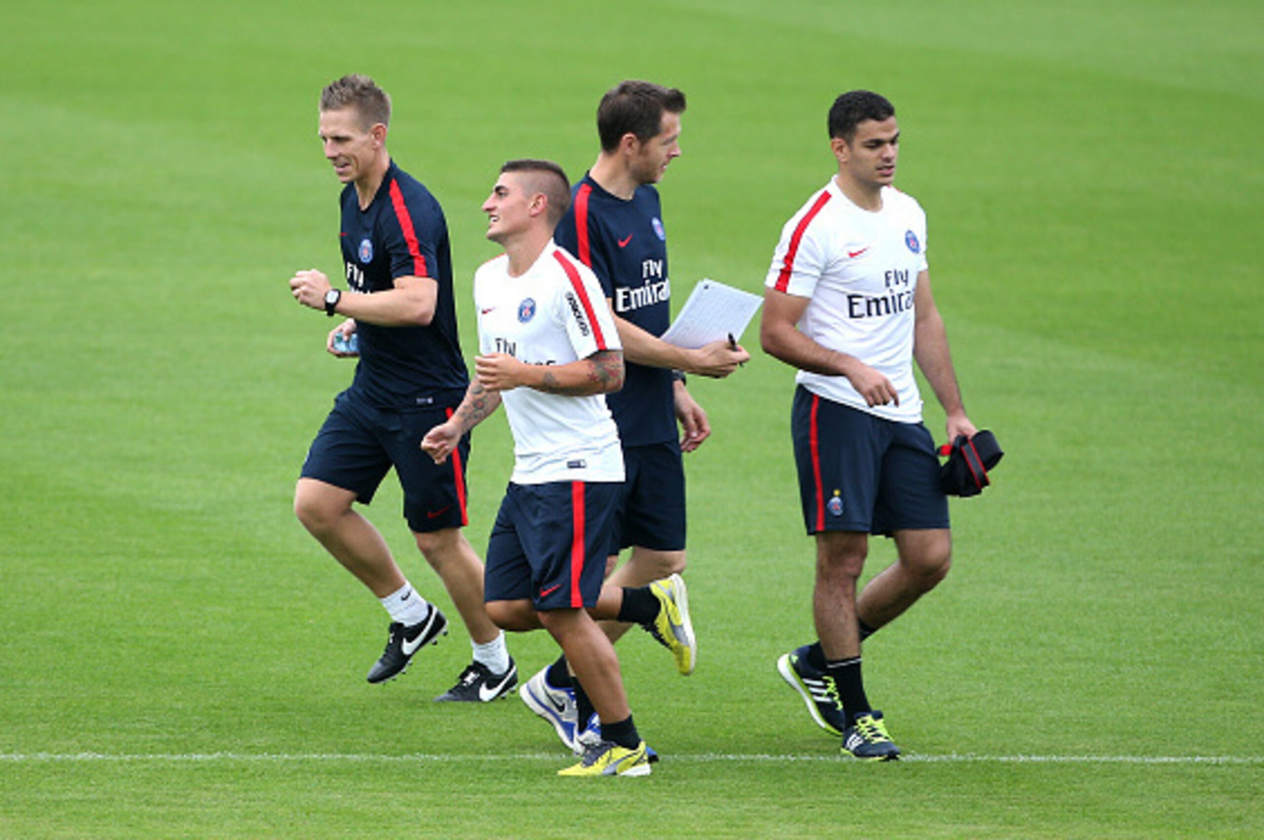 SAINT GERMAIN EN LAYE, FRANCE - JULY 4: Marco Verratti of PSG runs apart his teammates during the first training session of the season for Paris Saint-Germain at PSG training camp, Centre d'Entrainement Ooredoo on July 4, 2016 in Saint Germain en Laye, Fr
