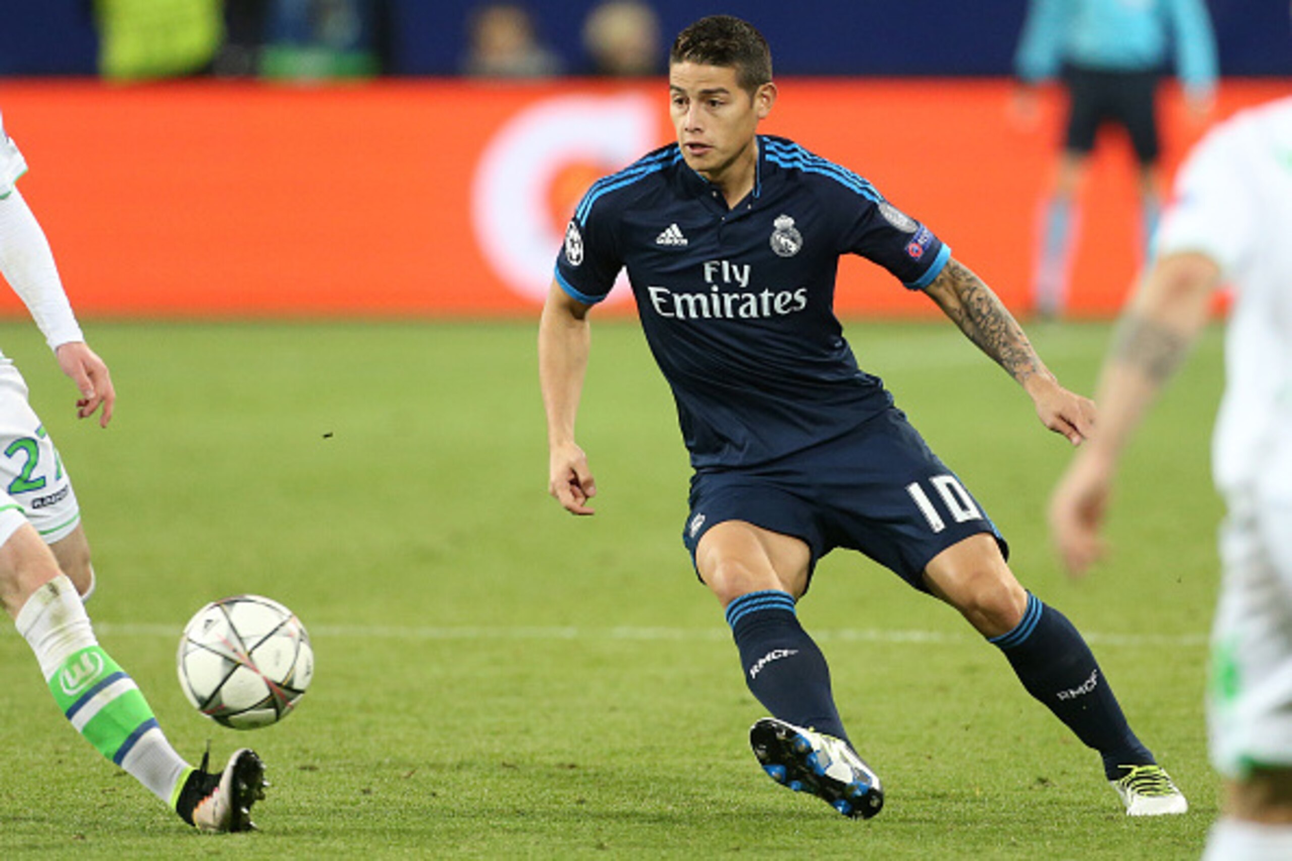 WOLFSBURG, GERMANY - APRIL 6: James Rodriguez of Real Madrid in action during the UEFA Champions League quarter final first leg match between VfL Wolfsburg and Real Madrid at Volkswagen Arena on April 6, 2016 in Wolfsburg, Germany. (Photo by Jean Catuffe/