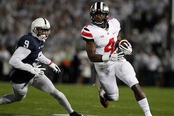 STATE COLLEGE, PA - OCTOBER 25:  Curtis Samuel #4 of the Ohio State Buckeyes rushes during the game against the Penn State Nittany Lions on October 25, 2014 at Beaver Stadium in State College, Pennsylvania.  (Photo by Justin K. Aller/Getty Images)